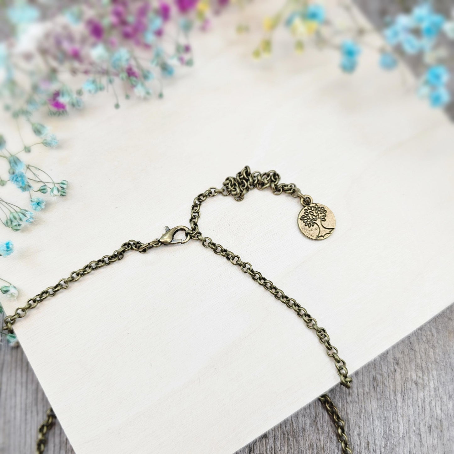 Golden Brown Polymer Clay Flower Bouquet Pendant with Crystals, Earth Tone Floral Necklace, Spring Pendant with Adjustable Chain