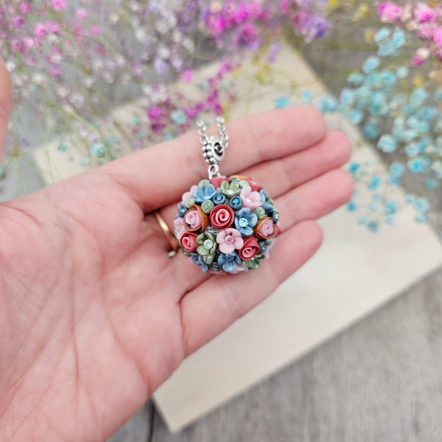 Polymer Clay Floral Pendant