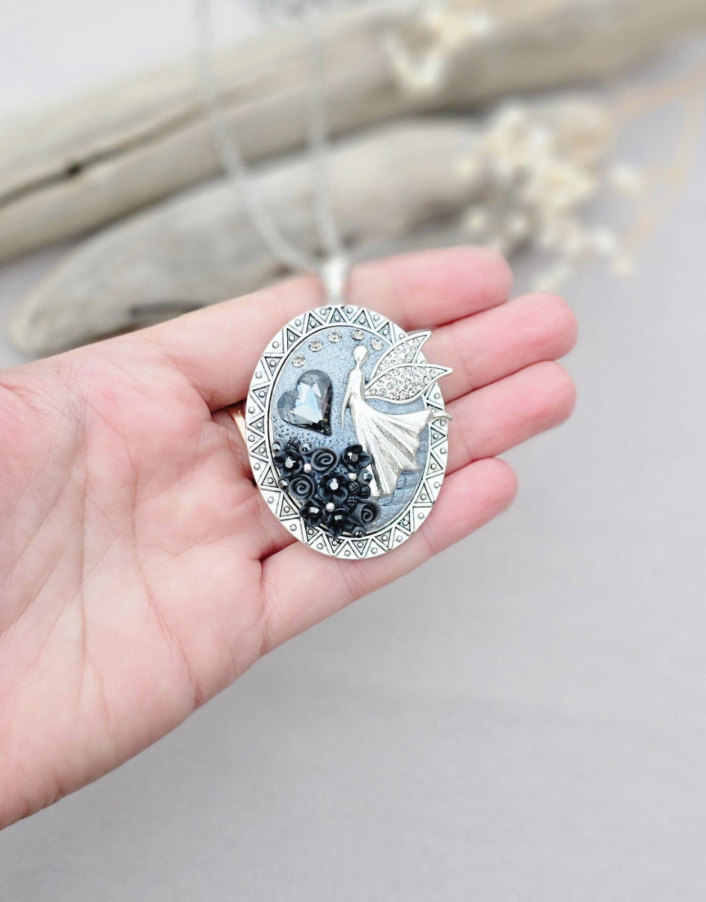 essential oil pendant, fairy locket pendant, polymer clay, photo locket, scented jewelry, handcrafted flowers, magical necklace, fairy charm, secret locket, essential oil pendant, unique gift, artisan jewelry, fantasy necklace, long chain necklace