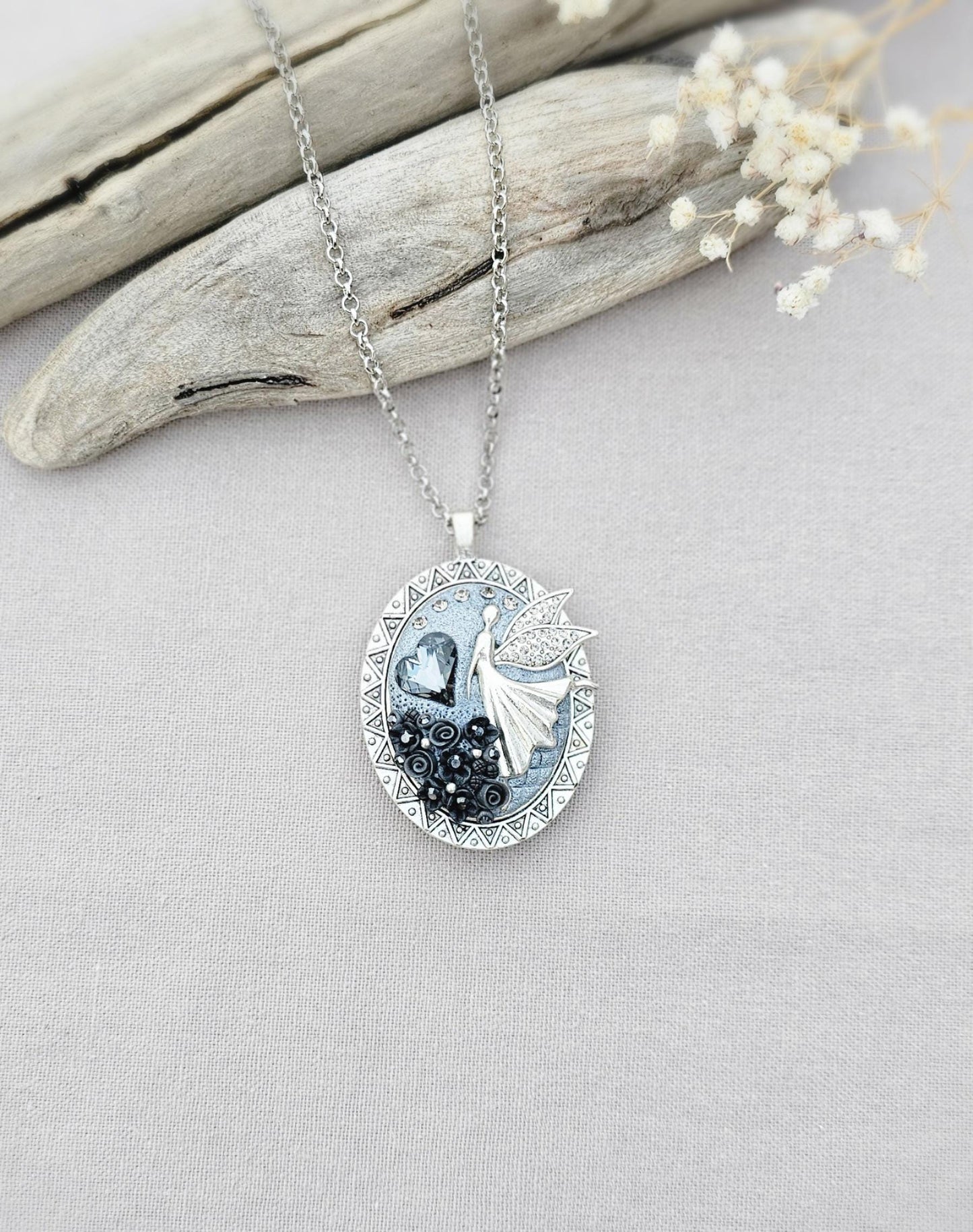 essential oil pendant, fairy locket pendant, polymer clay, photo locket, scented jewelry, handcrafted flowers, magical necklace, fairy charm, secret locket, essential oil pendant, unique gift, artisan jewelry, fantasy necklace, long chain necklace