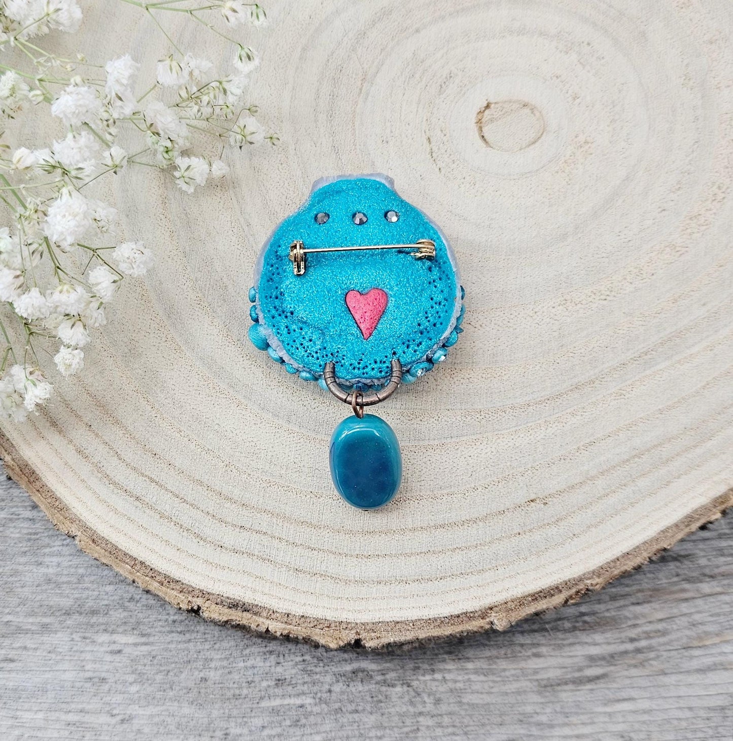 Handcrafted brooch from polymer clay with owl