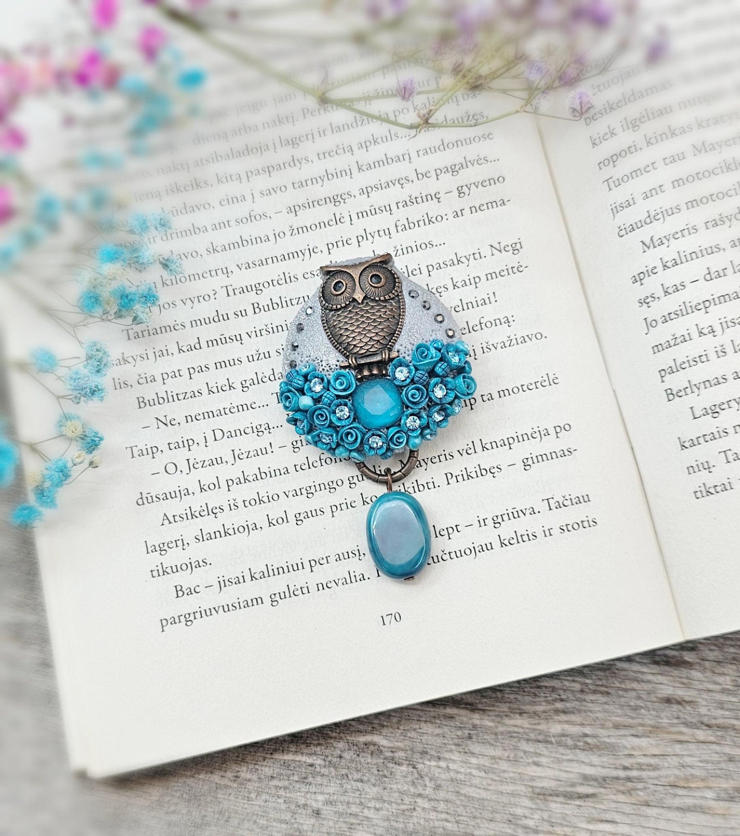 Handcrafted brooch from polymer clay with owl
