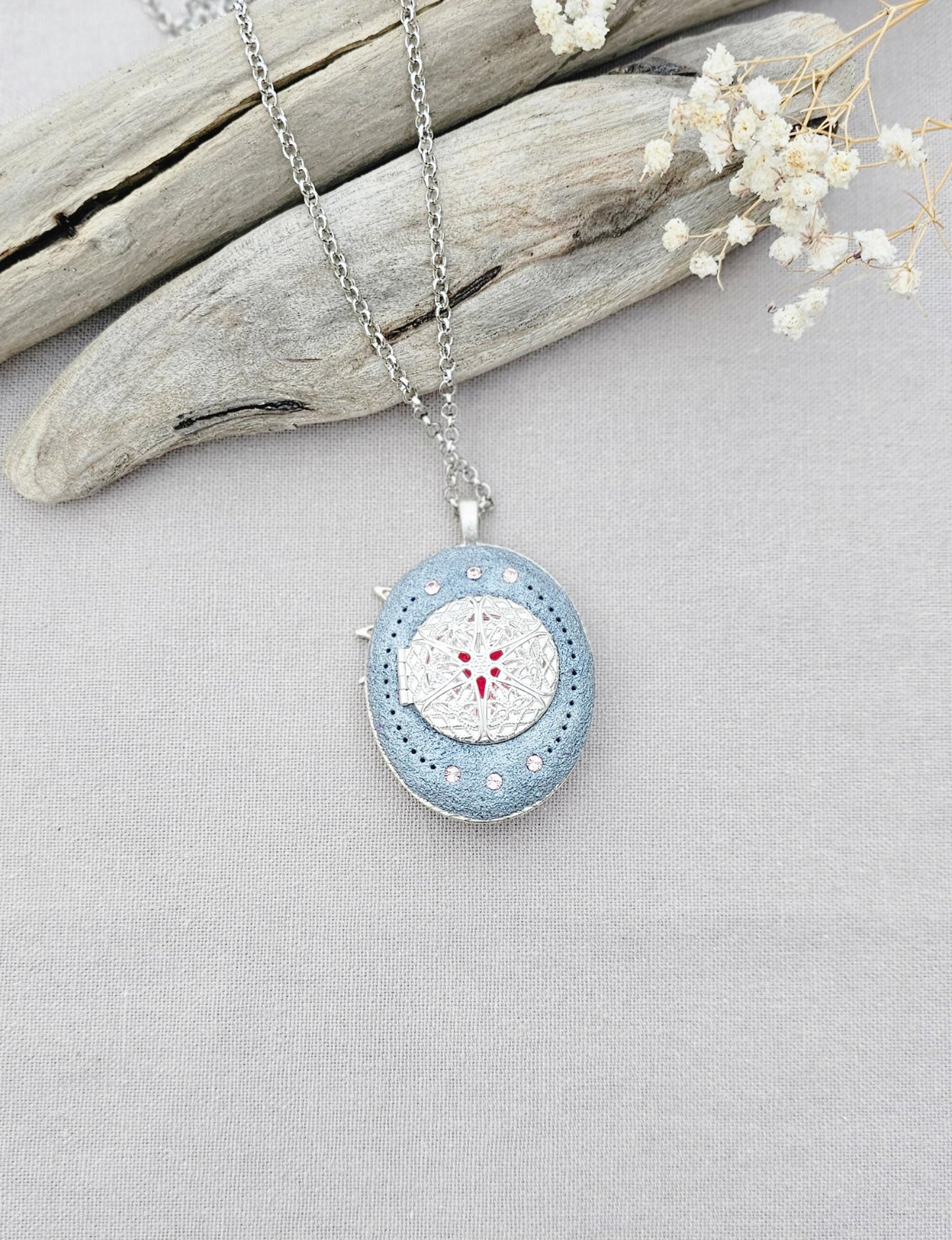 lavender fairy pendant, soft pink locket, fairy jewelry, silver chain necklace, photo locket, aromatic locket, handcrafted flowers, unique gift, whimsical charm, magical necklace, elegant jewelry, fairy tale locket, polymer clay pendant