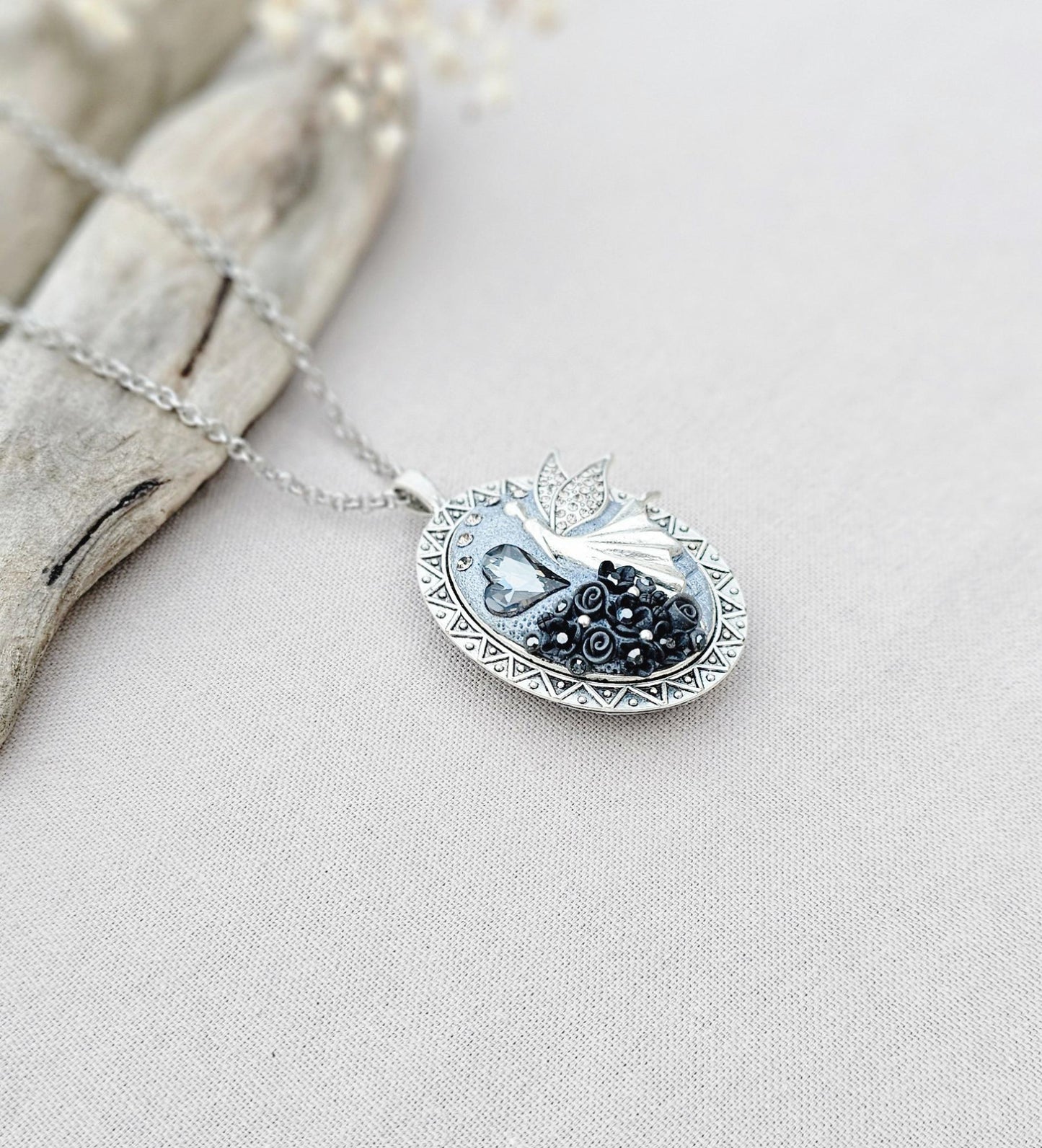 essential oil pendant, fairy locket pendant, polymer clay, photo locket, scented jewelry, handcrafted flowers, magical necklace, fairy charm, secret locket, essential oil pendant, unique gift, artisan jewelry, fantasy necklace, long chain necklace