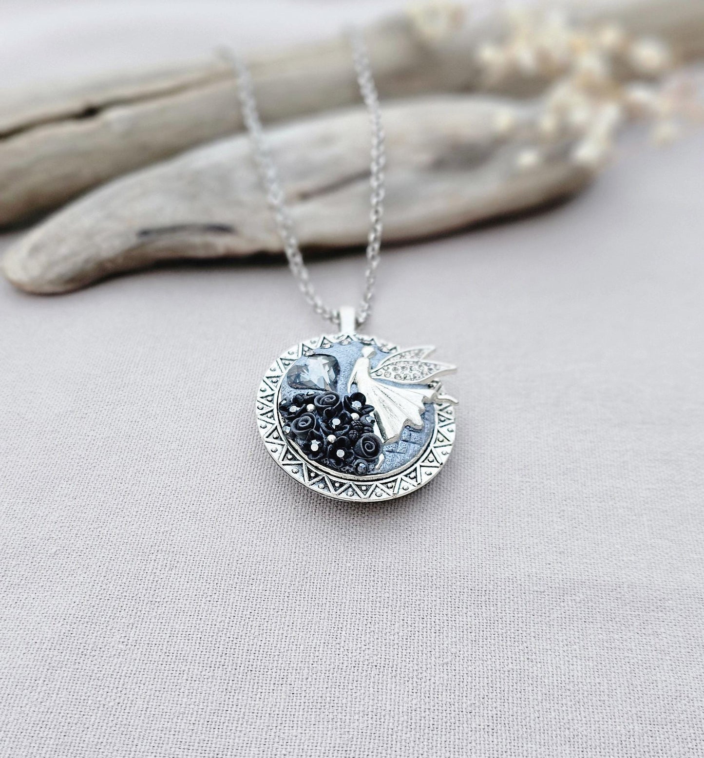 essential oil pendant, fairy locket pendant, polymer clay, photo locket, scented jewelry, handcrafted flowers, magical necklace, fairy charm, secret locket, essential oil pendant, unique gift, artisan jewelry, fantasy necklace, long chain necklace