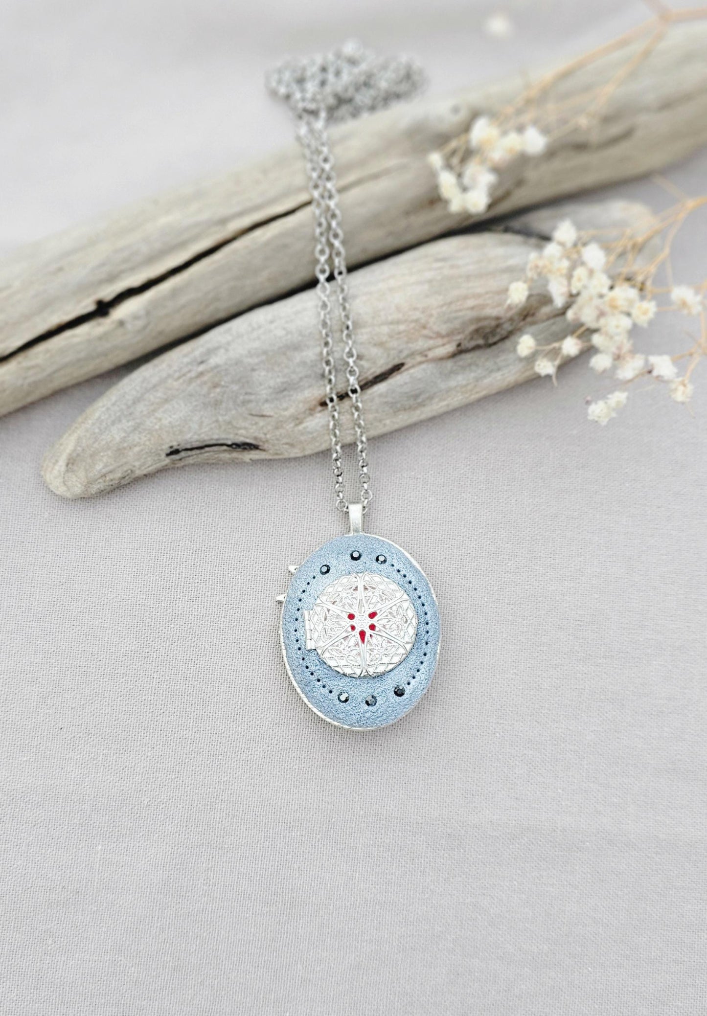essential oil pendant, fairy locket pendant, polymer clay, photo locket, scented jewelry, handcrafted flowers, magical necklace, fairy charm, secret locket, essential oil pendant, unique gift, artisan jewelry, fantasy necklace, long chain necklace