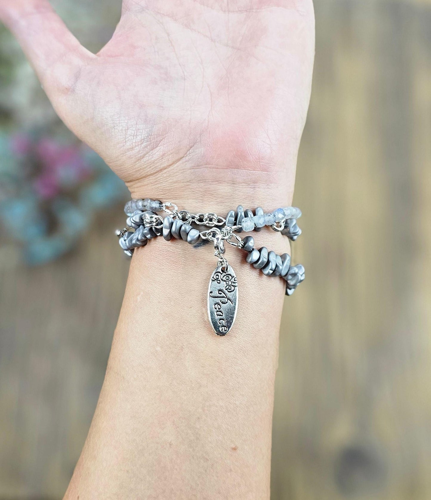 Handcrafted Labradorite and Hematite Bracelet – Unique Wrap Design