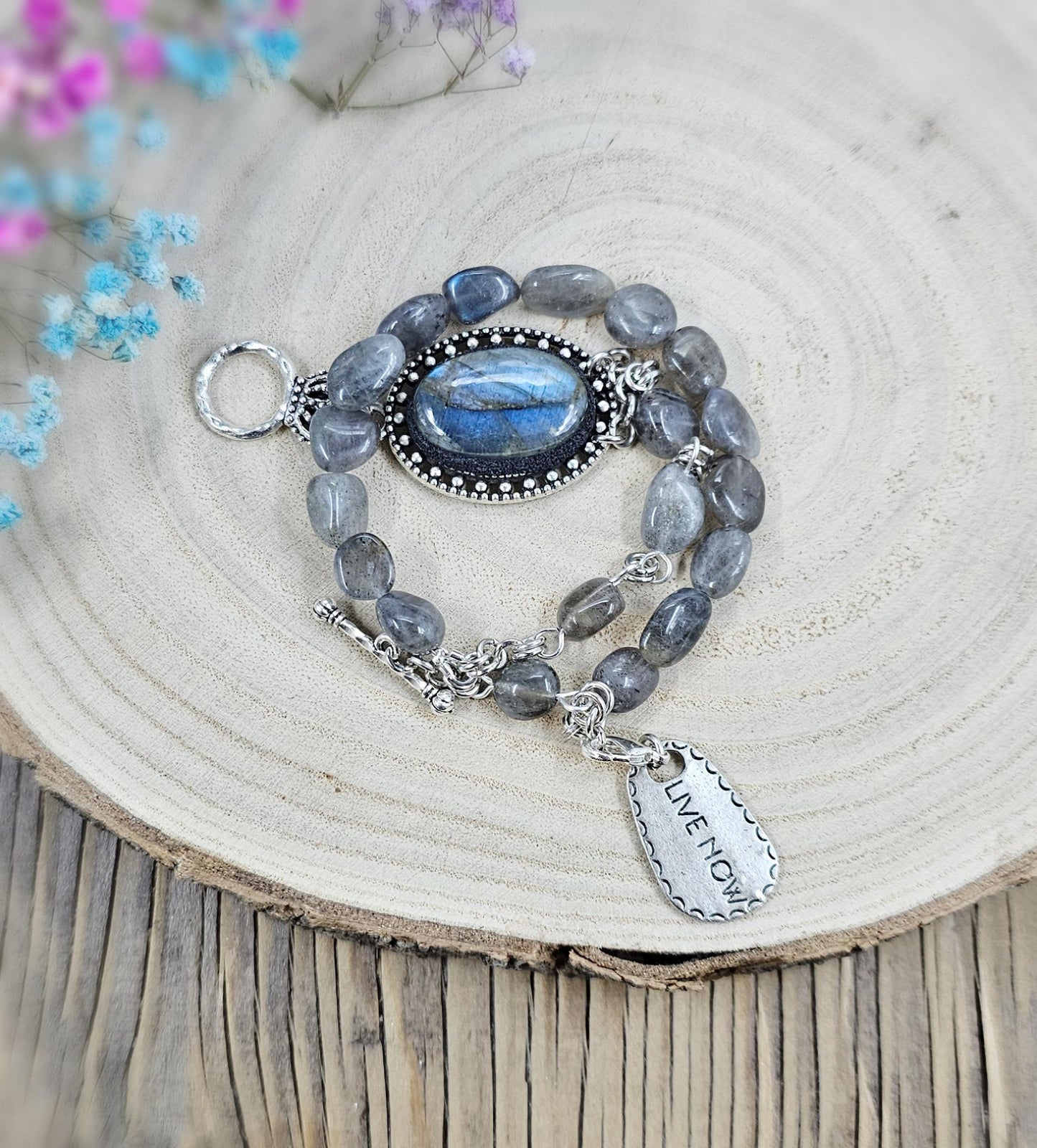 Handcrafted Labradorite Bracelet, Blue and gray colors – Unique Wrap Design, Elegant and Healing Stone Jewelry for Everyday Wear