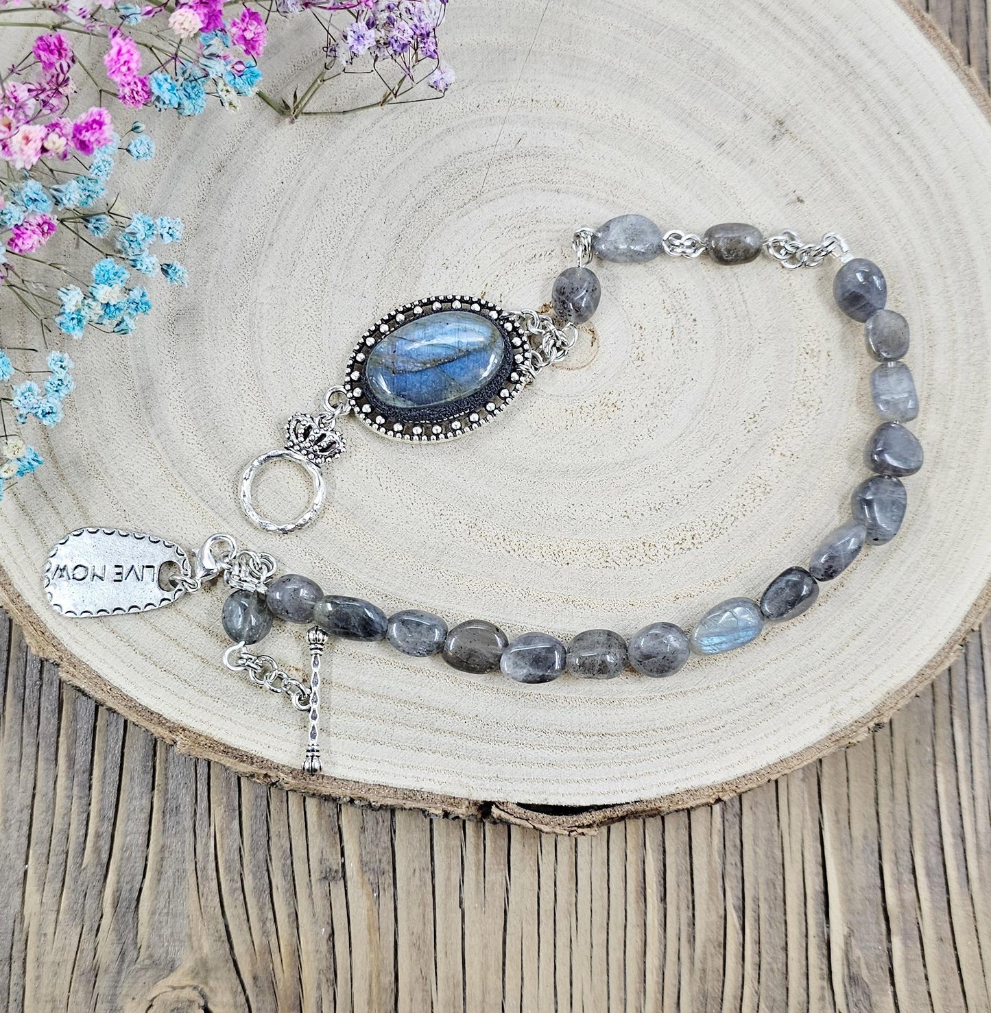 Handcrafted Labradorite Bracelet, Blue and gray colors – Unique Wrap Design, Elegant and Healing Stone Jewelry for Everyday Wear