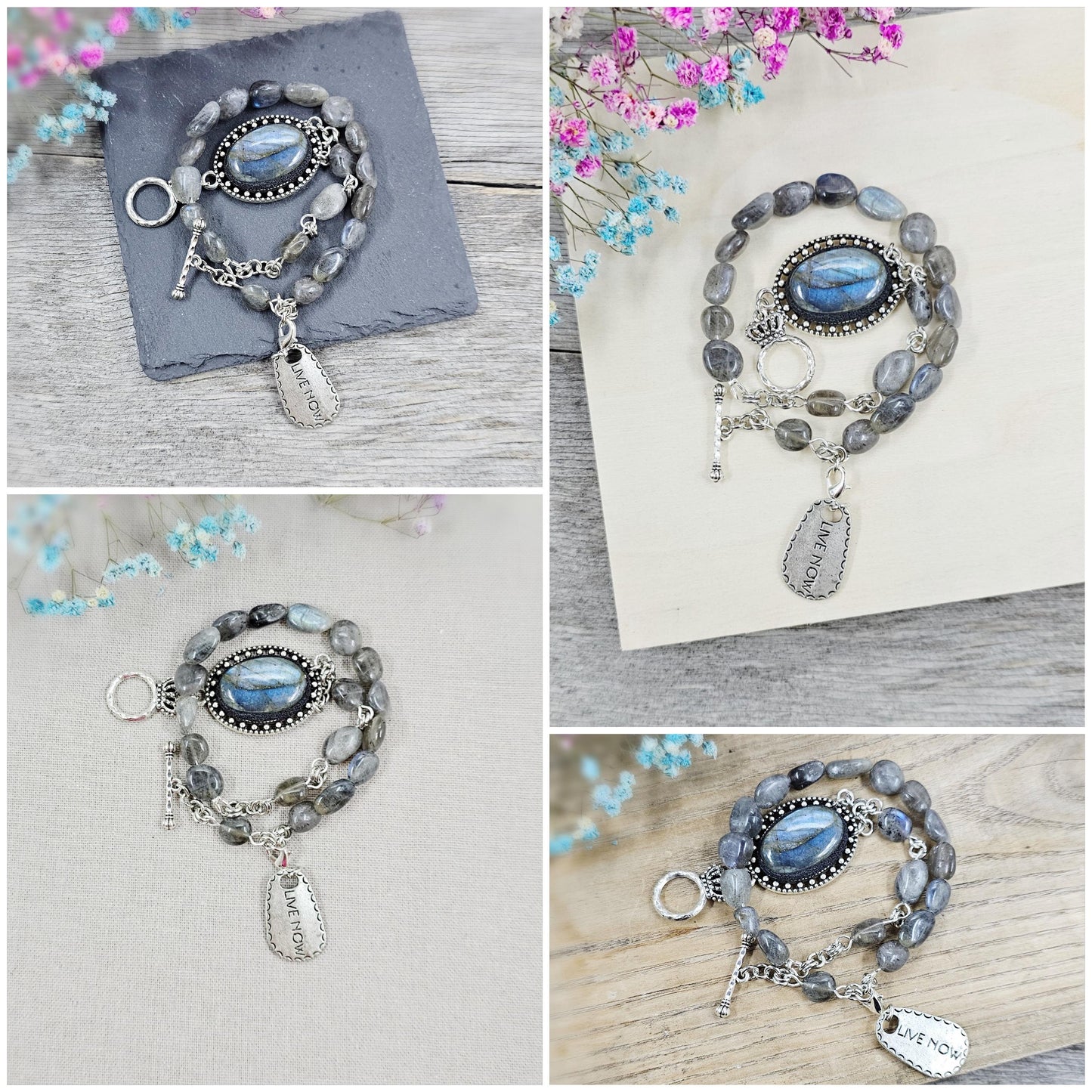Handcrafted Labradorite Bracelet, Blue and gray colors – Unique Wrap Design, Elegant and Healing Stone Jewelry for Everyday Wear