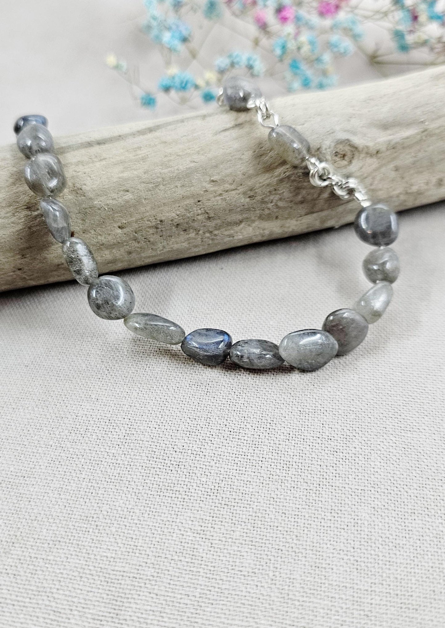 Handcrafted Labradorite Bracelet, Blue and gray colors – Unique Wrap Design, Elegant and Healing Stone Jewelry for Everyday Wear