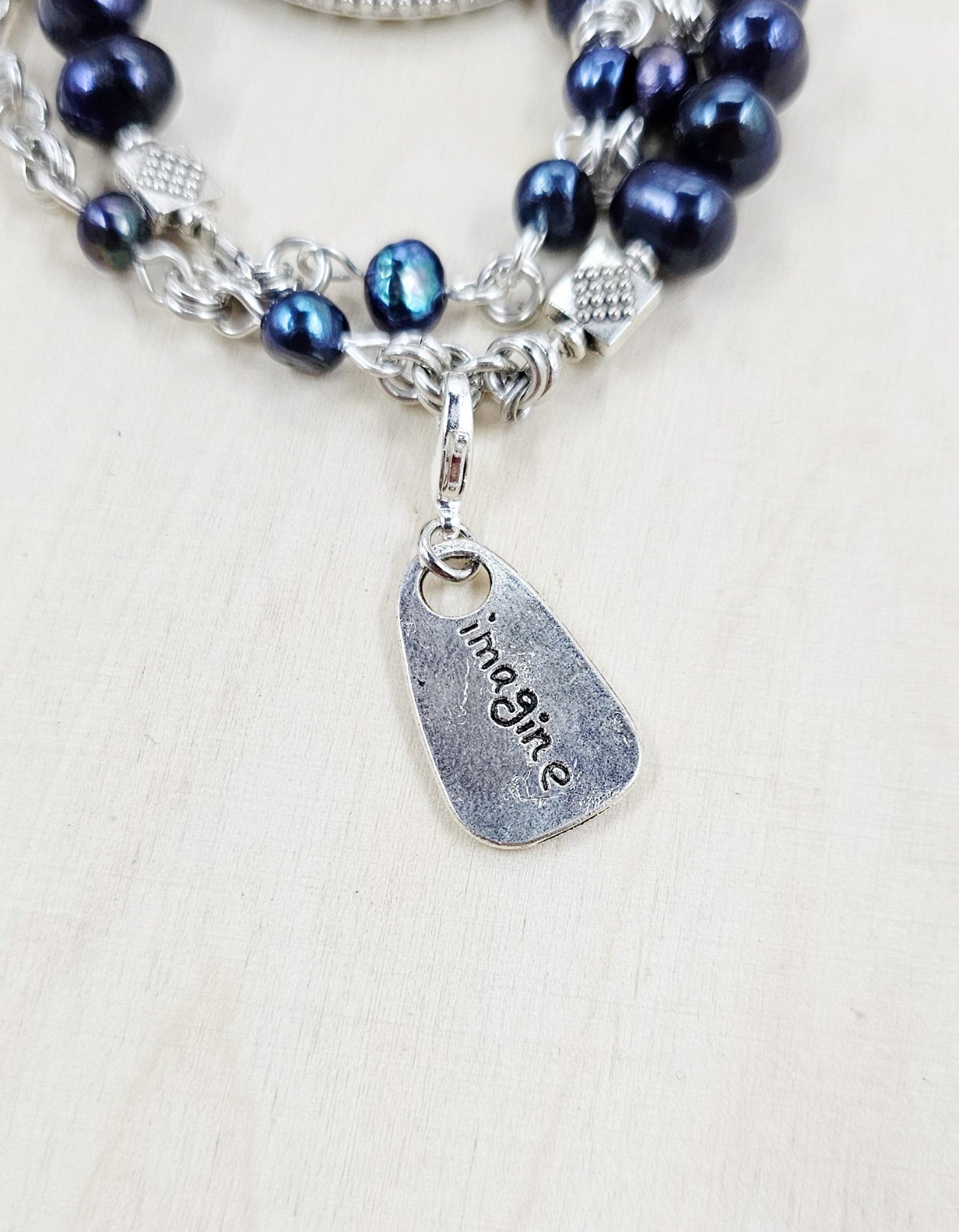 Handmade Blue Labradorite and Darck Blue Pearls Bracelet