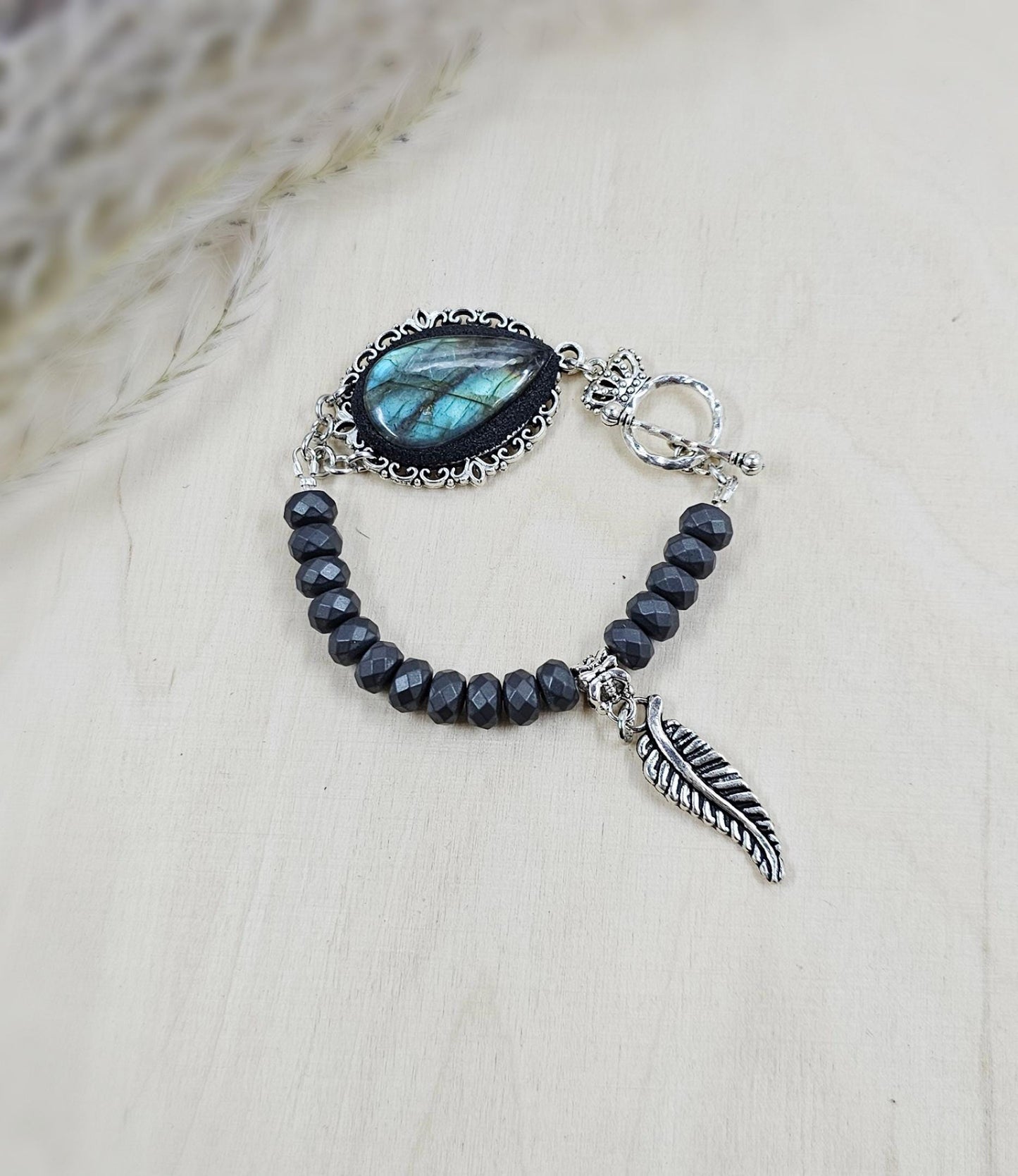 Handmade Elegant Labradorite and Hematite Bracelet - Silver Color Accented, Mystical Energy Jewelry