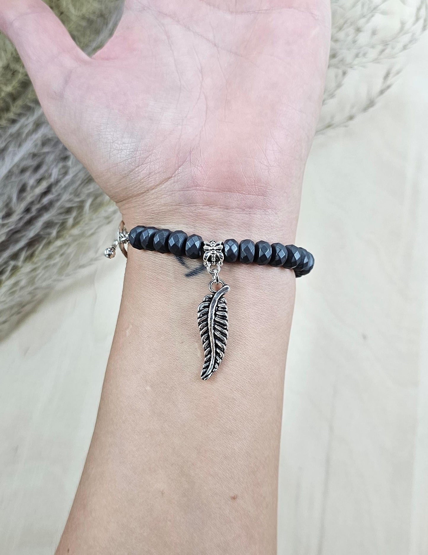Handmade Elegant Labradorite and Hematite Bracelet - Silver Color Accented, Mystical Energy Jewelry