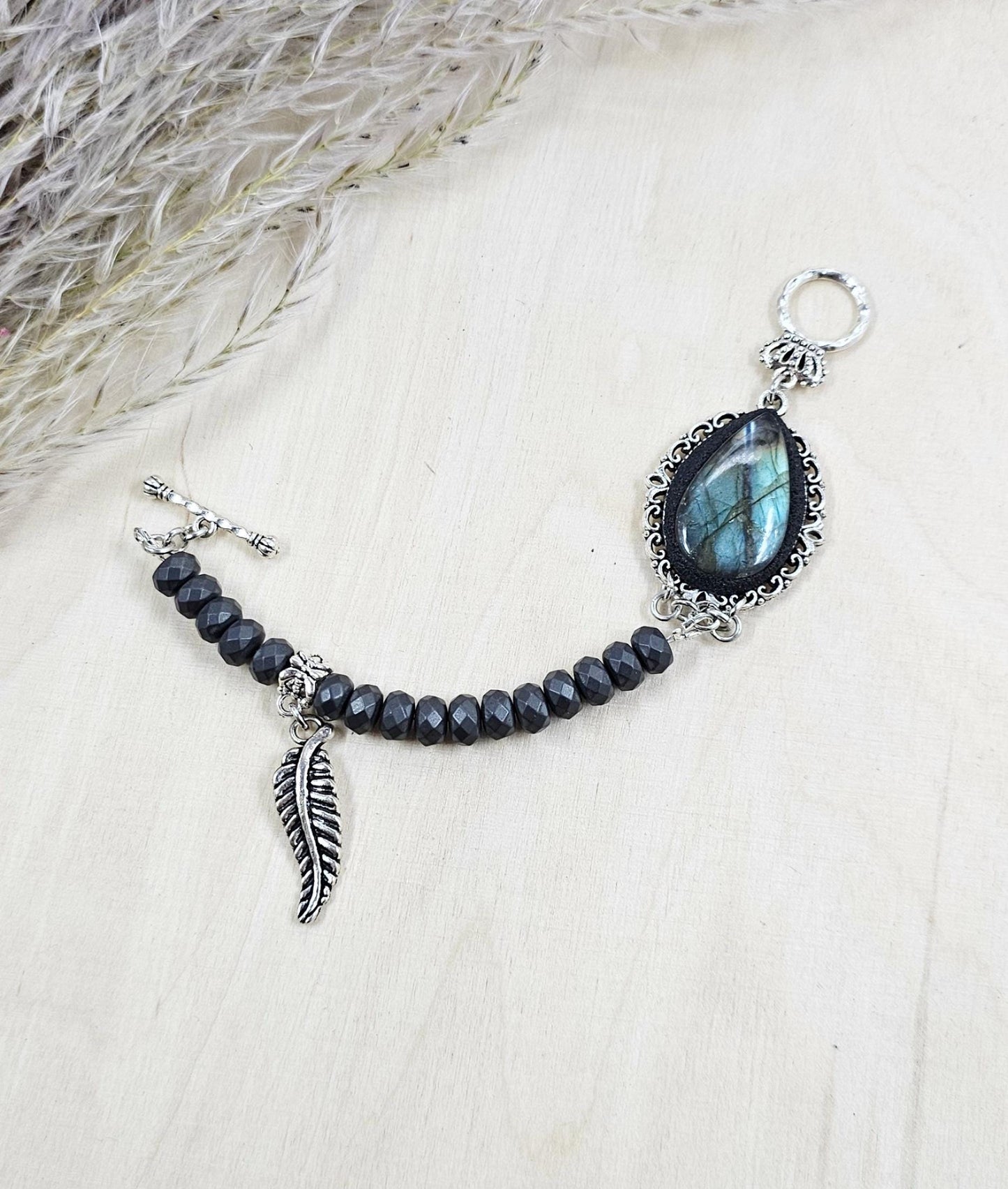 Handmade Elegant Labradorite and Hematite Bracelet - Silver Color Accented, Mystical Energy Jewelry