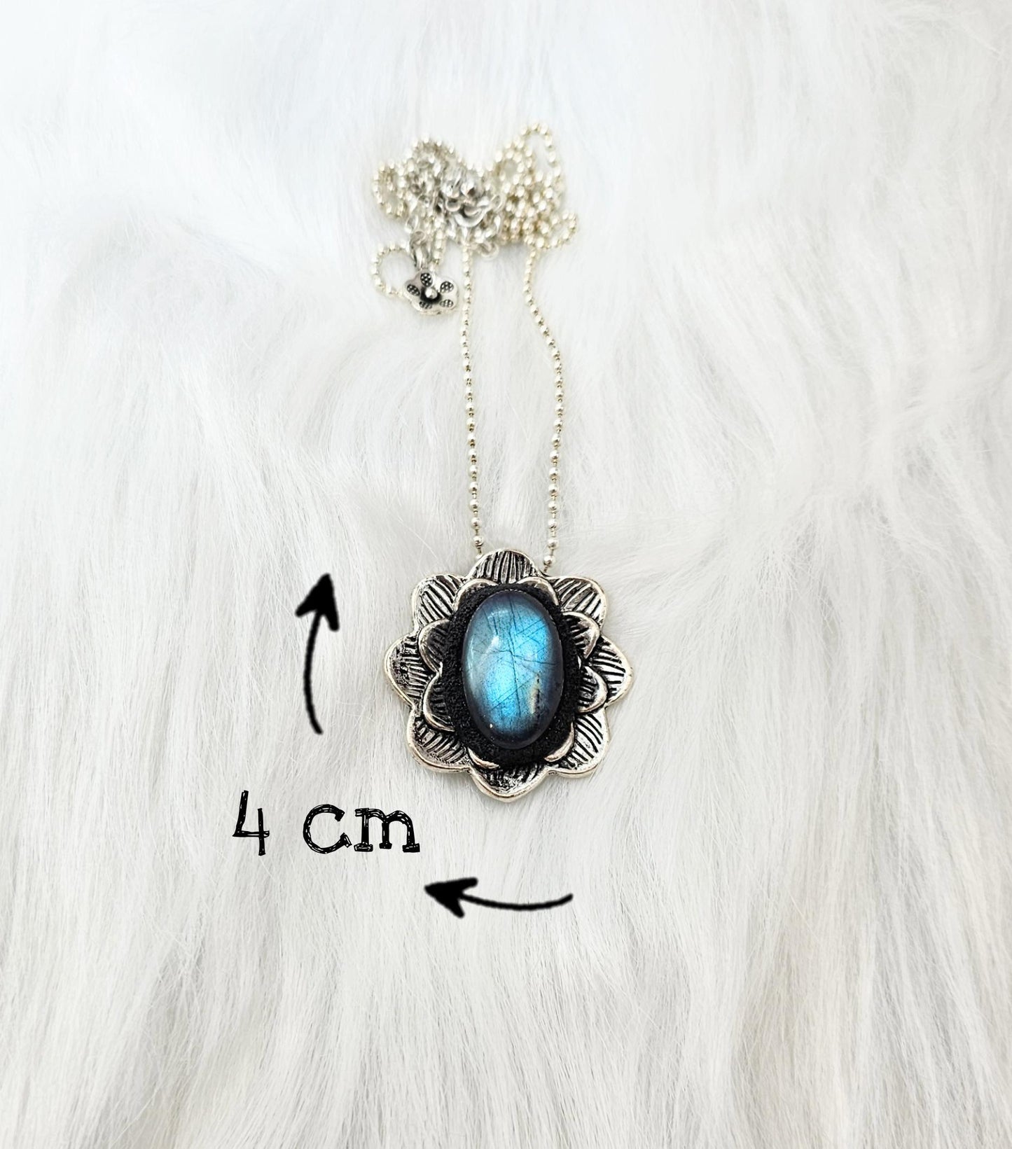 One of a kind Unique Pendant with Labradorite and Heart on the other side, Short Metal Chain