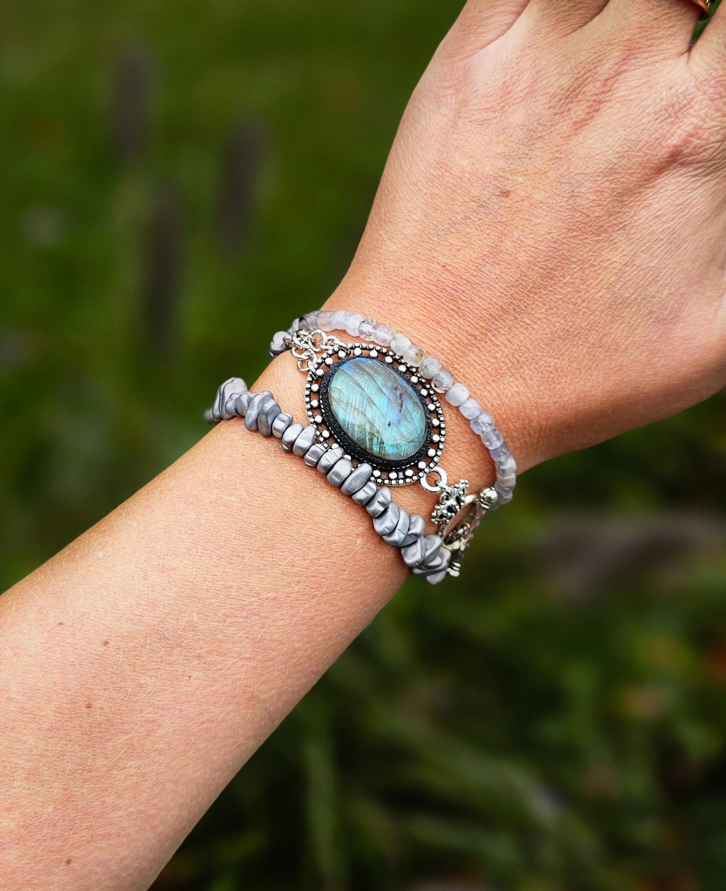 Handcrafted Labradorite and Hematite Bracelet – Unique Wrap Design