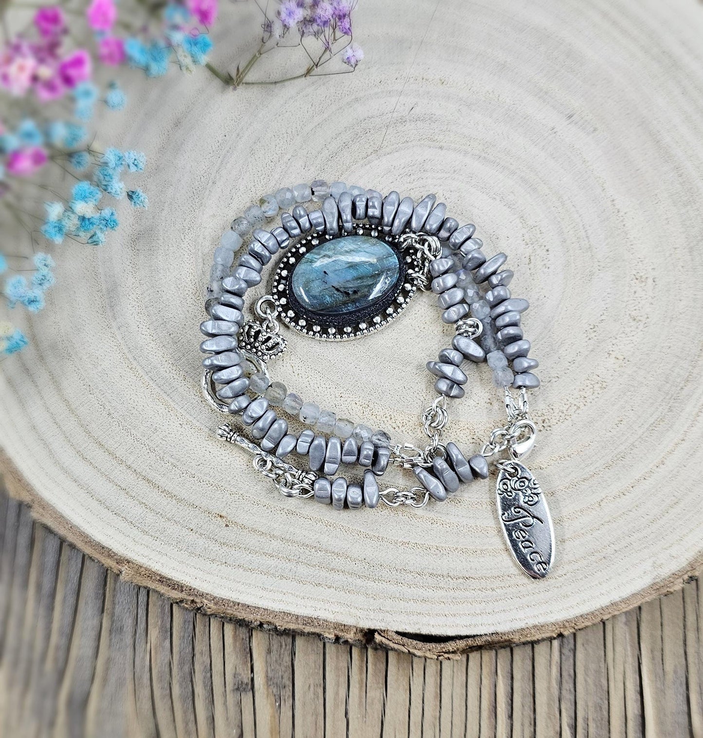 Handcrafted Labradorite and Hematite Bracelet – Unique Wrap Design