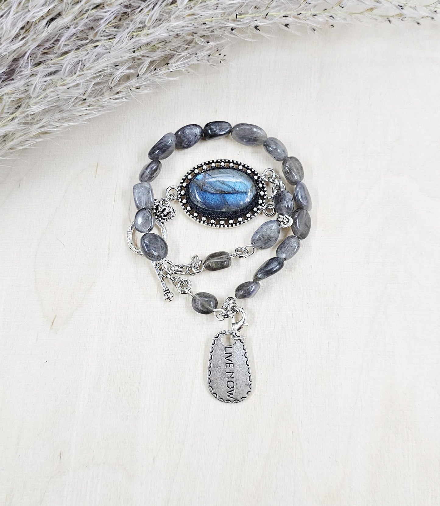 Handcrafted Labradorite Bracelet, Blue and gray colors – Unique Wrap Design, Elegant and Healing Stone Jewelry for Everyday Wear