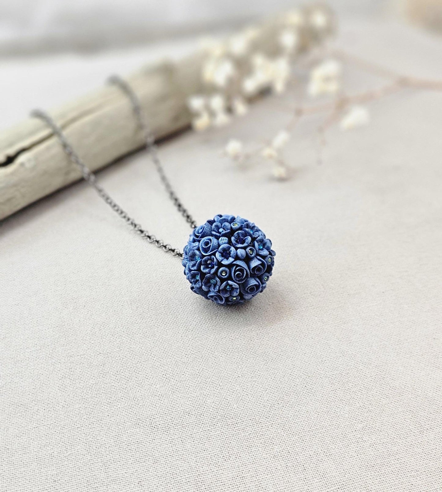 Blue Floral Polymer Clay Pendant