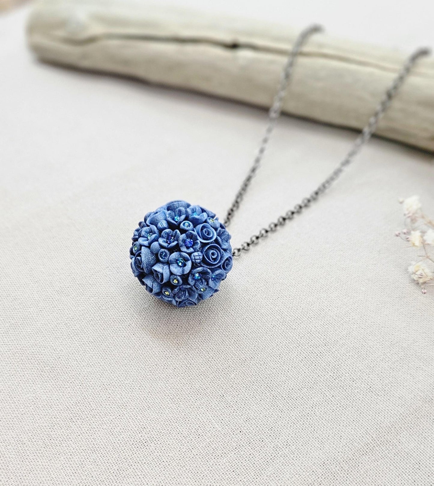 Blue Floral Polymer Clay Pendant