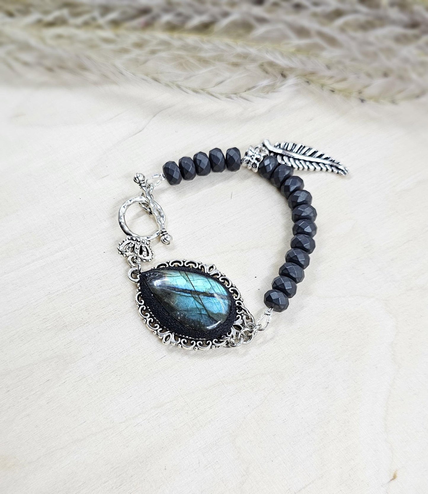 Handmade Elegant Labradorite and Hematite Bracelet - Silver Color Accented, Mystical Energy Jewelry