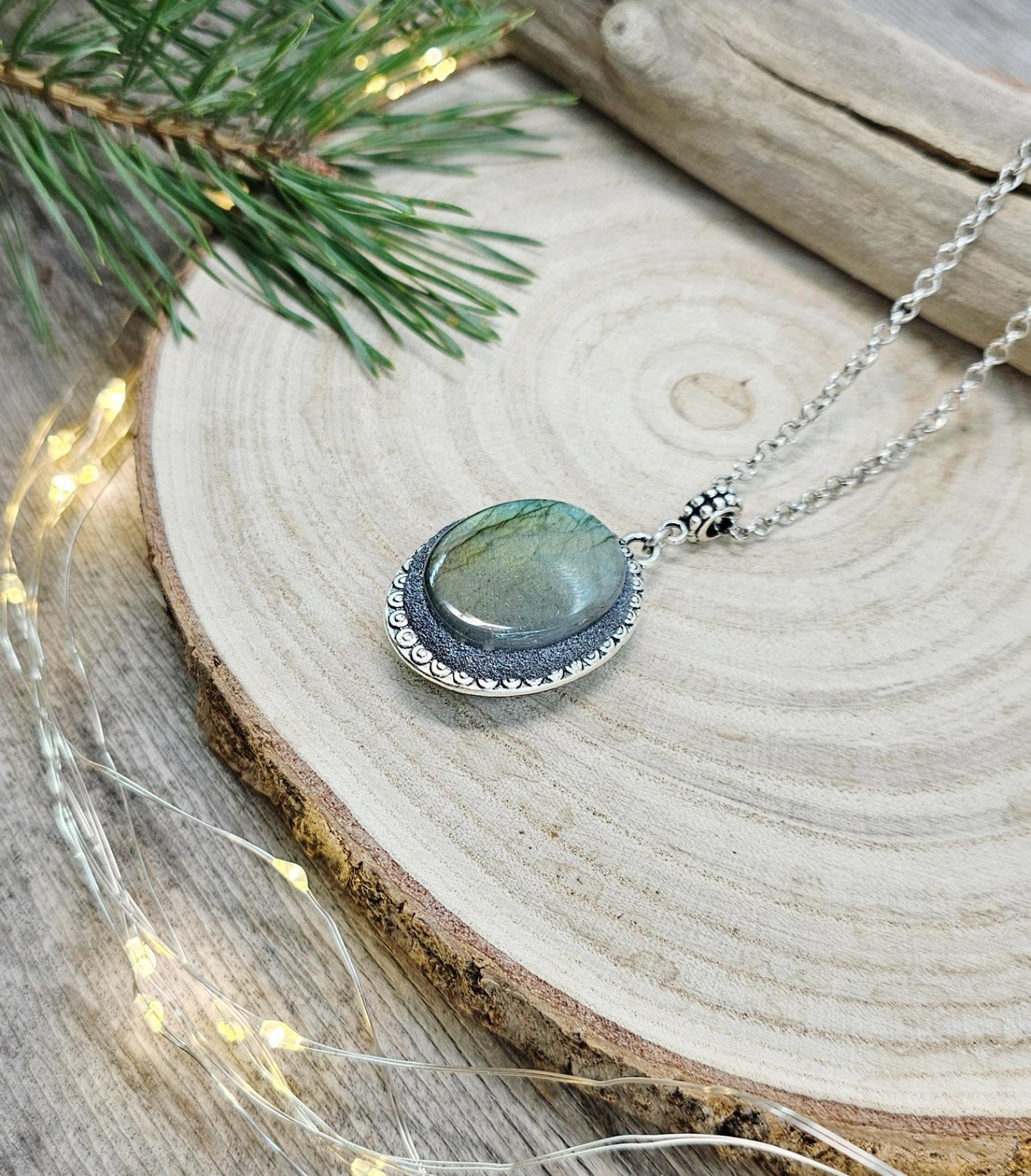 Double Sided Pendant Locket with Labradorite and Heart, Valentine day Love gift, For essential oil or Photo, Boho style, Protective Stone