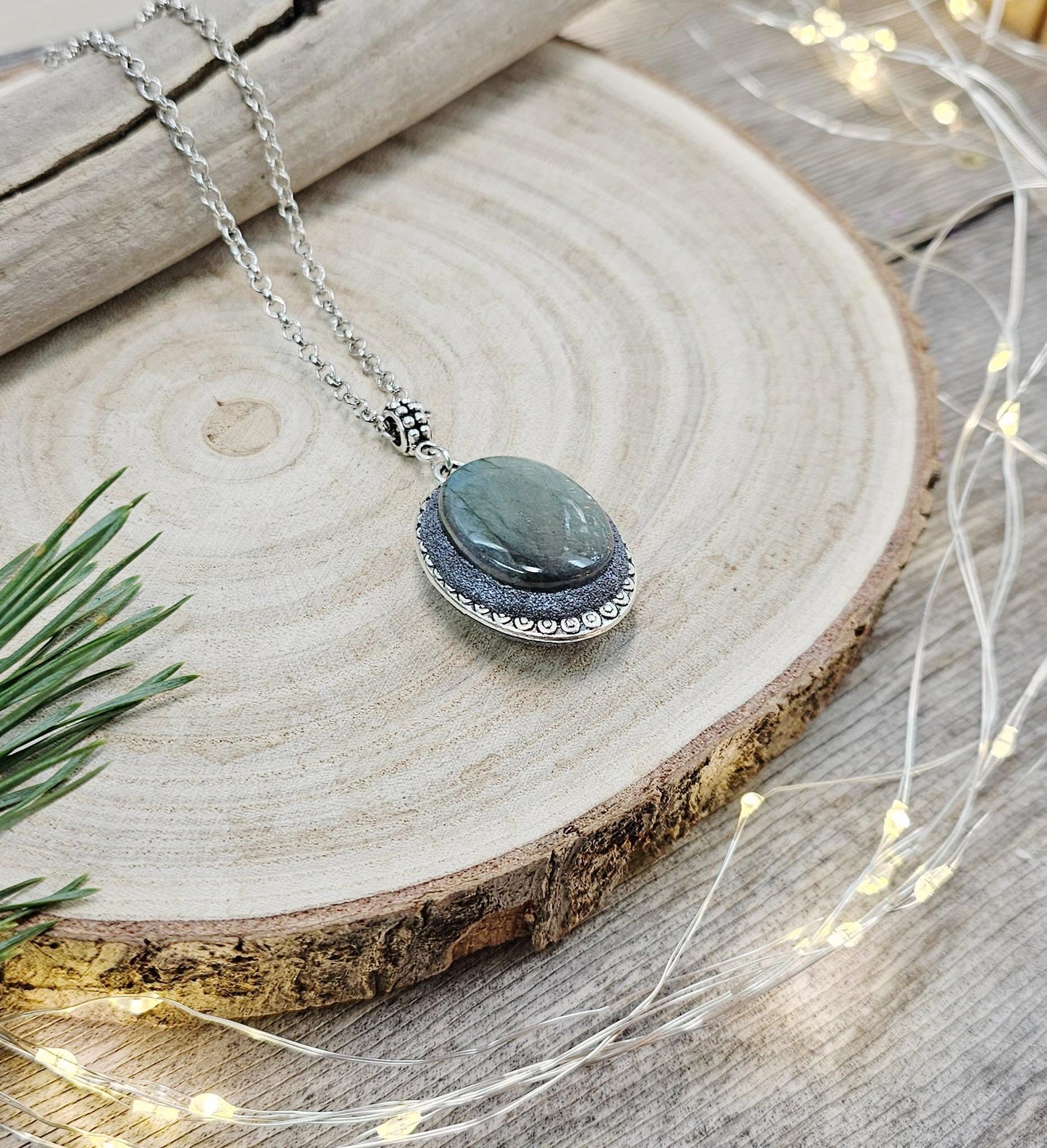 Double Sided Pendant Locket with Labradorite and Heart, Valentine day Love gift, For essential oil or Photo, Boho style, Protective Stone