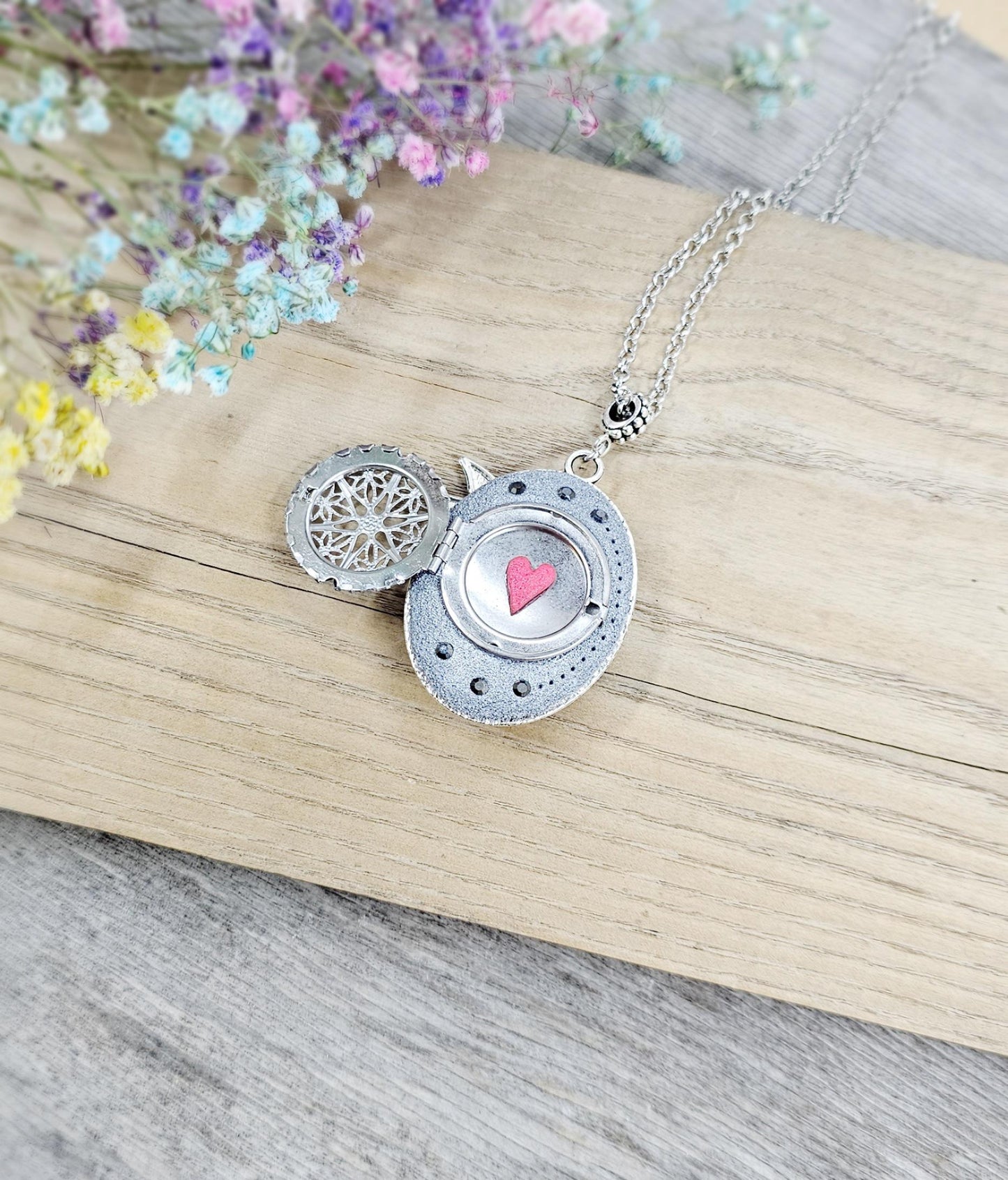 colorful fairy angel pendant locket witch crystal and polymer clay flowers