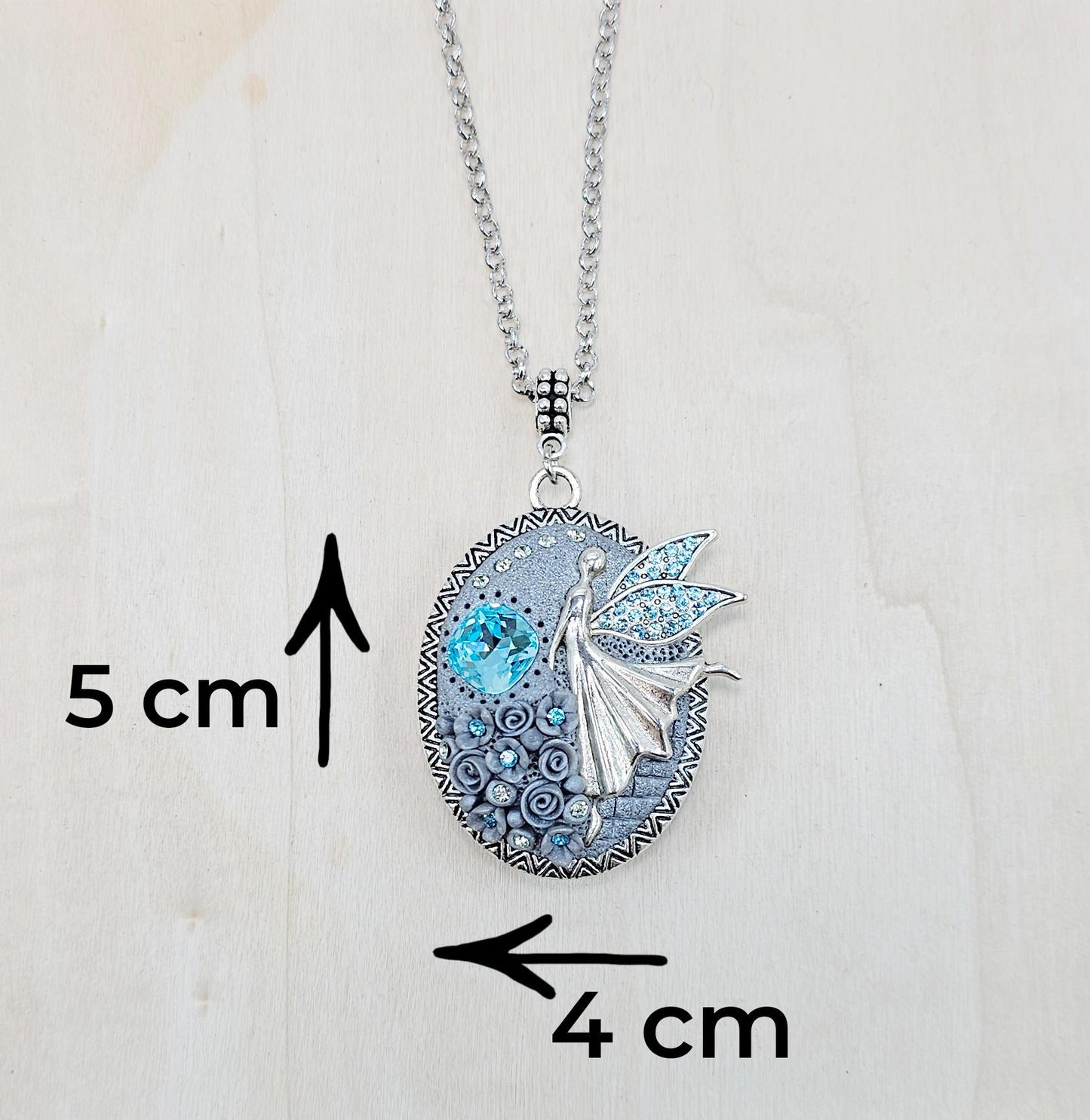 polymer clay and metal pendant locket with fairy angel, crystal, polymer clayflowers, perfect for Valentine day gift