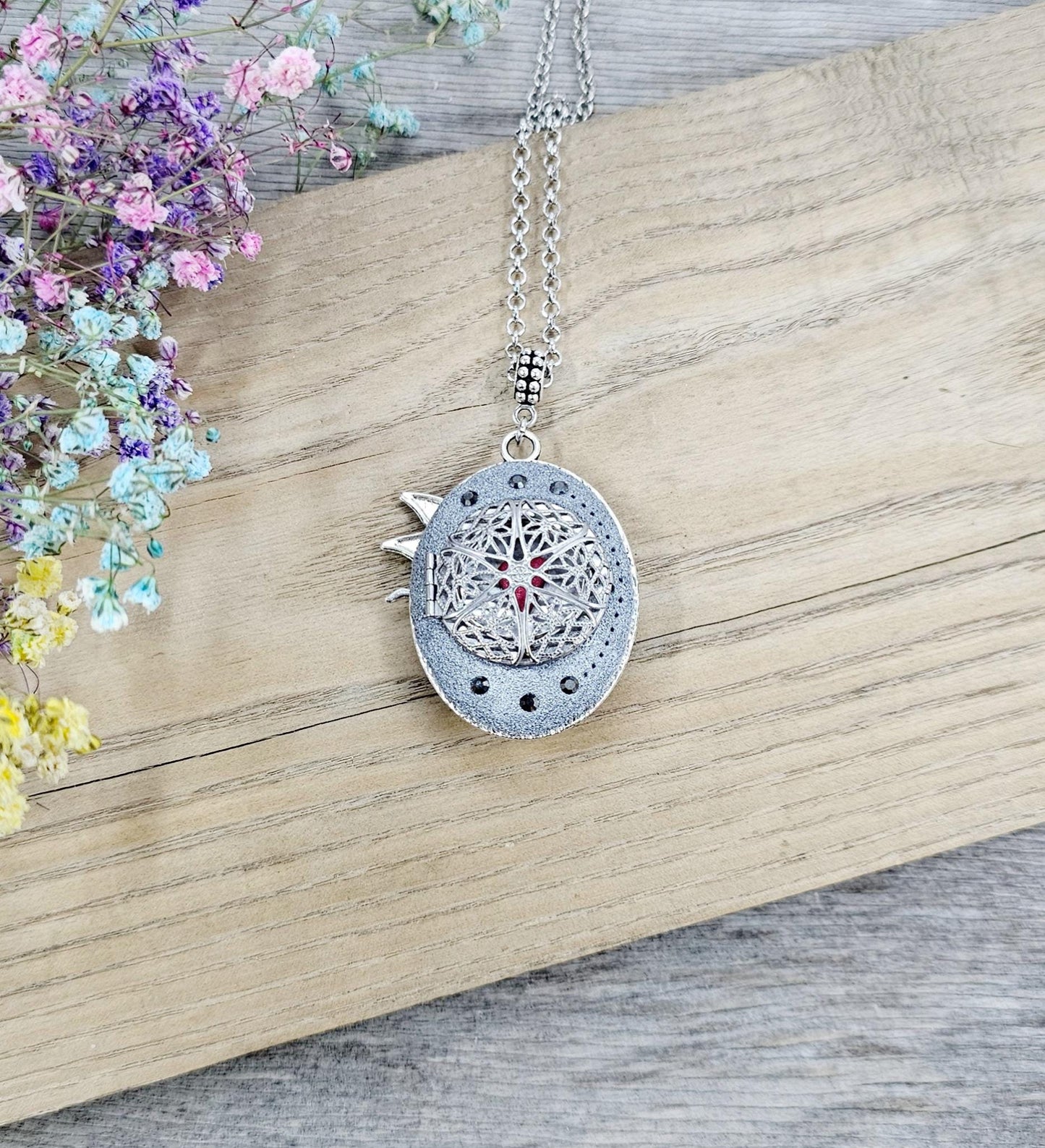 polymer clay and metal pendant locket with fairy angel, crystal, polymer clayflowers, perfect for Valentine day gift
