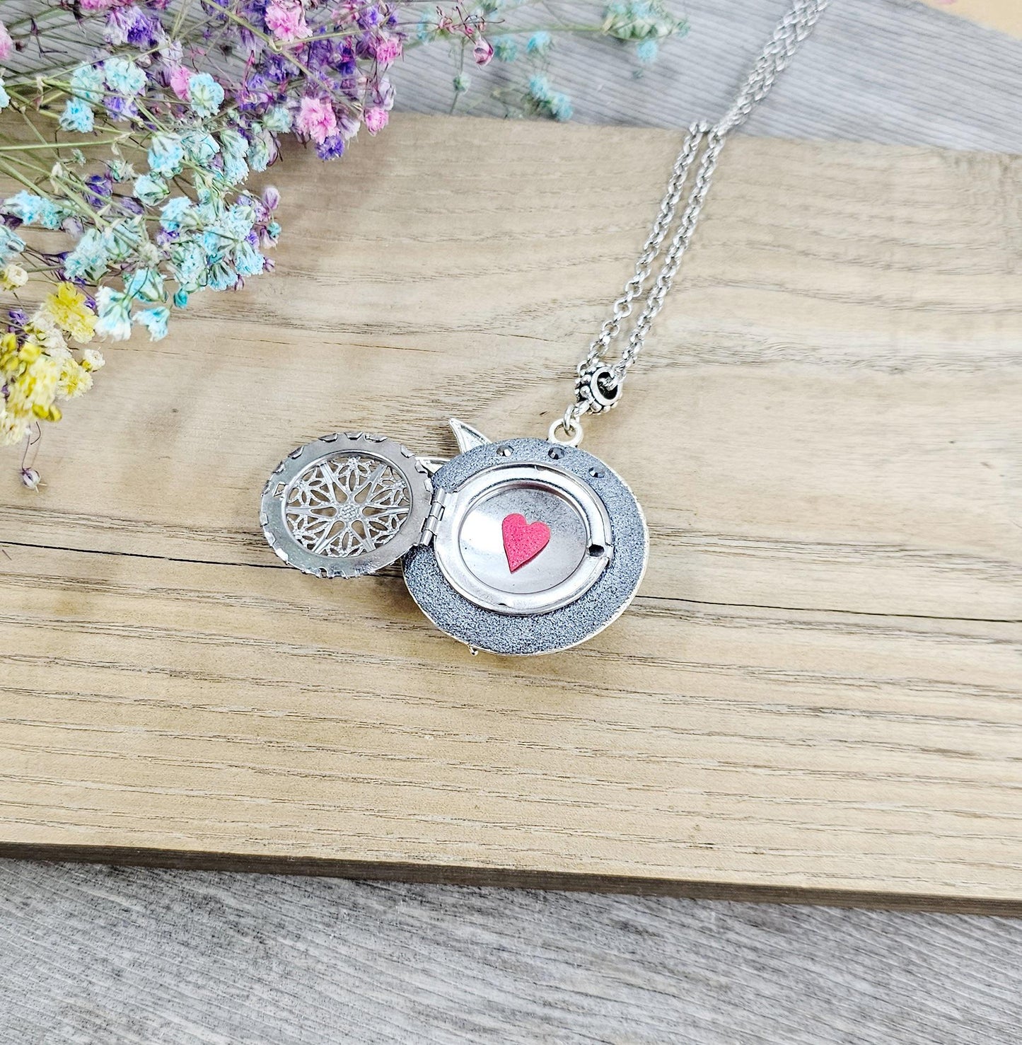 double sided turquoise polymer clay flowers, pendant locket, fairy, angel, for photoor essential oil, gift fot Valentine day