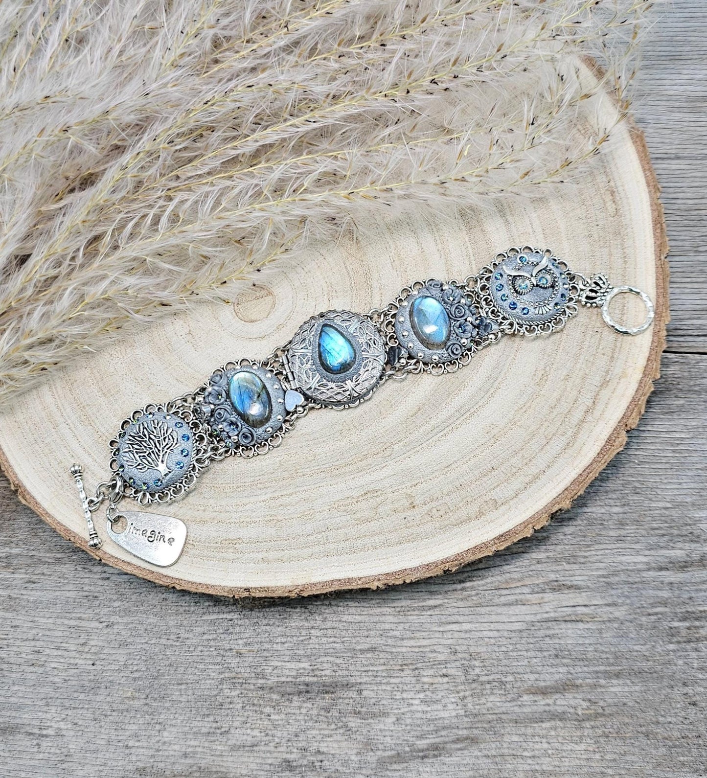 unique bracelet with tree labradorite stone, labradorite bracelet, bracelet with locket, photo bracelet, tree of life, owl jewelry, imagine. blue bracelet