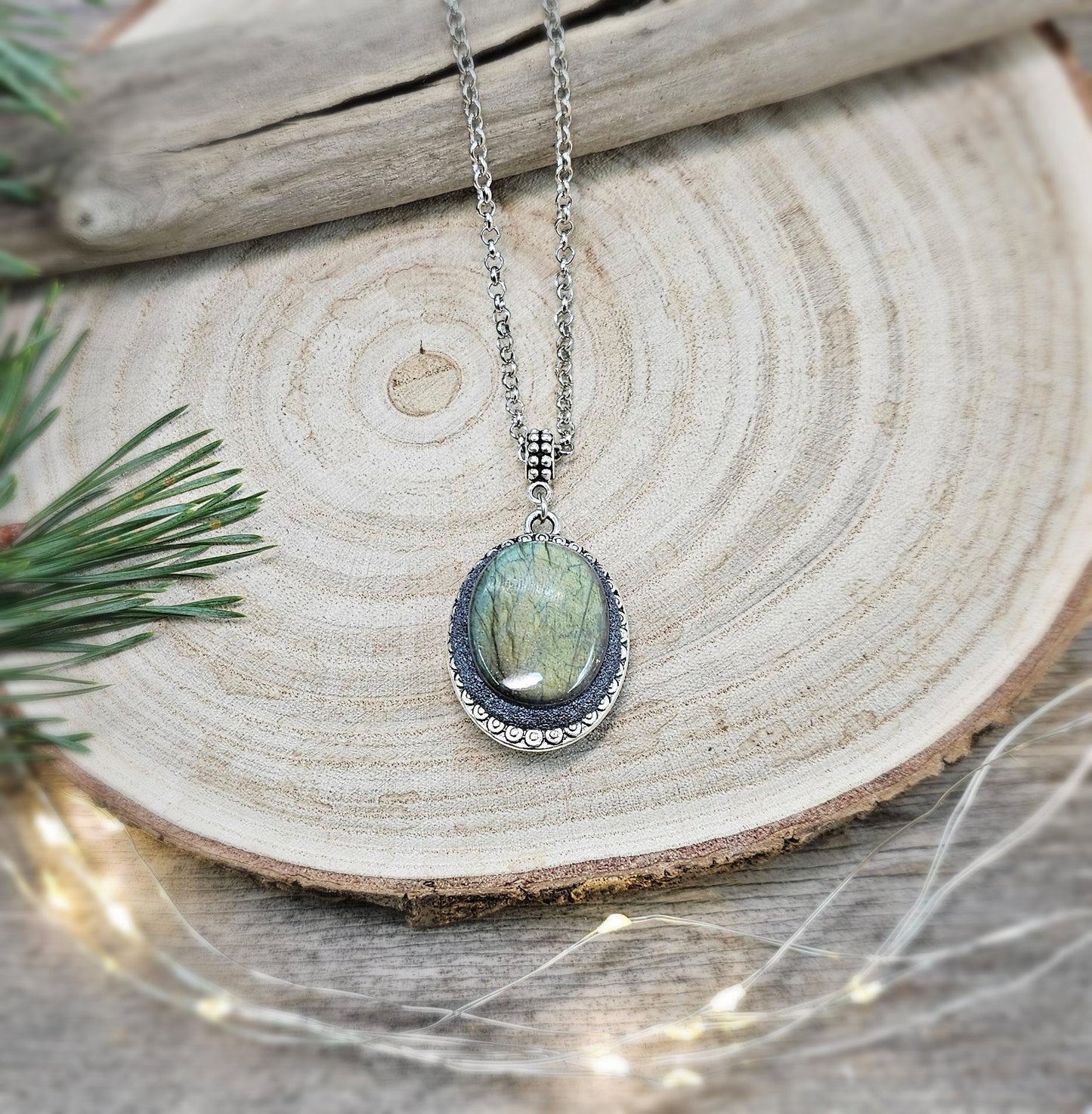 Double Sided Pendant Locket with Labradorite and Heart, Valentine day Love gift, For essential oil or Photo, Boho style, Protective Stone