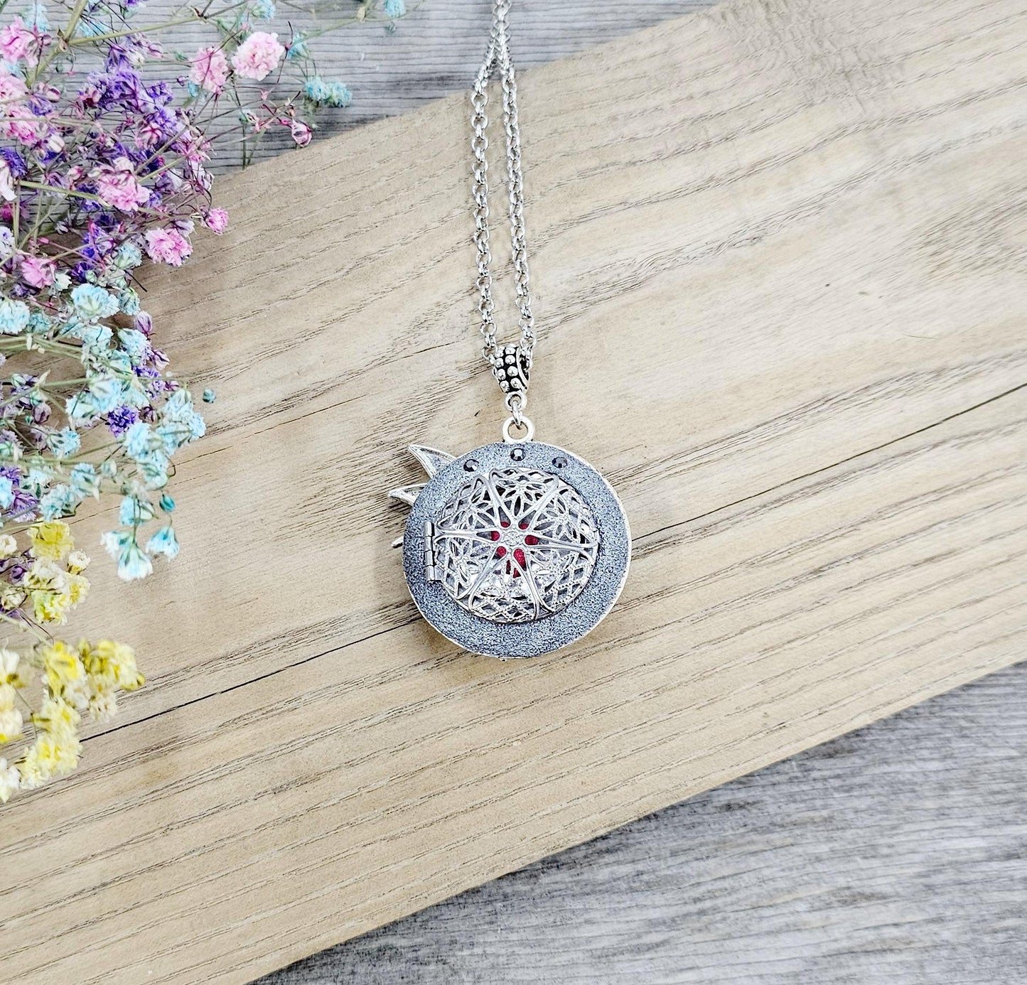 double sided turquoise polymer clay flowers, pendant locket, fairy, angel, for photoor essential oil, gift fot Valentine day