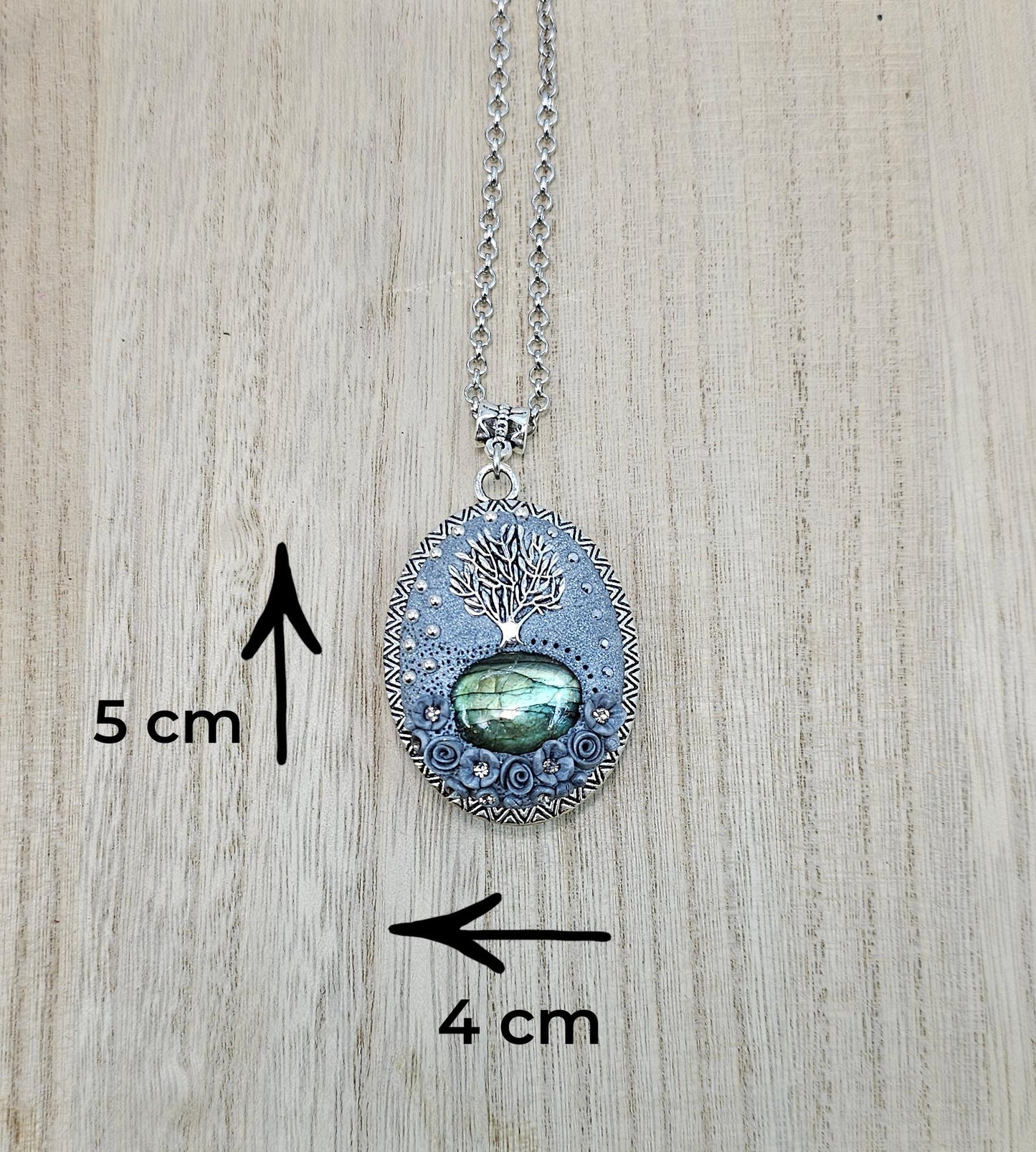 Tree of Life, Tree of Life Pendant, Pendant, Locket Pendant, Labradorite , Labradorite Pendant, Labradorite Jewelry, Floral Jewelry, Polymer Clay, Clay Pendant, Floral Pendant, Gift For Mom, Gift For Her