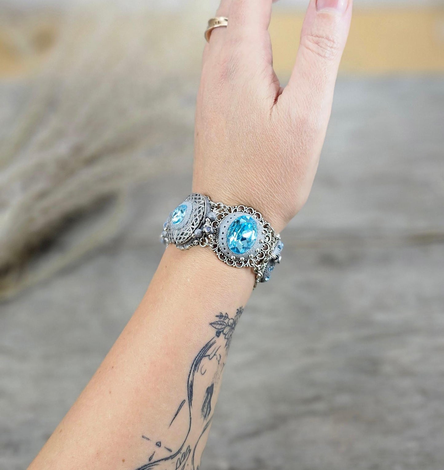 light blue crystals bracelet, blue bracelet, fairy tale, tree of life, secret locket, bracelet with locket, locket bracelet, polymer clay bracelet, polymer clay flowers,floral bracelet, live now bracelet, silver bracelet, metal bracelet