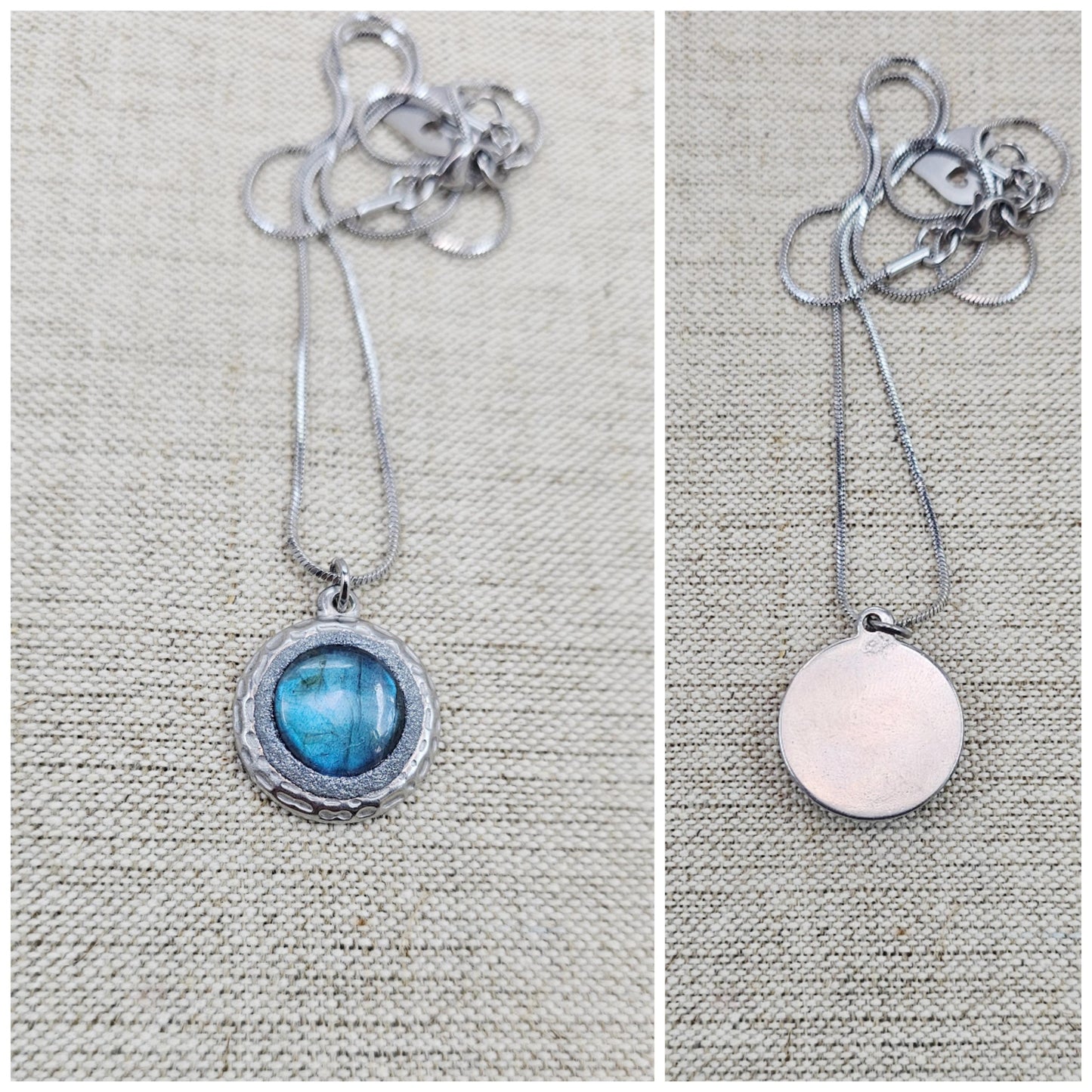 Handmade labradorite pendant necklace with a short stainless steel chain. Features a unique polymer clay setting. One of a kind magical jewelry, perfect gift for her.