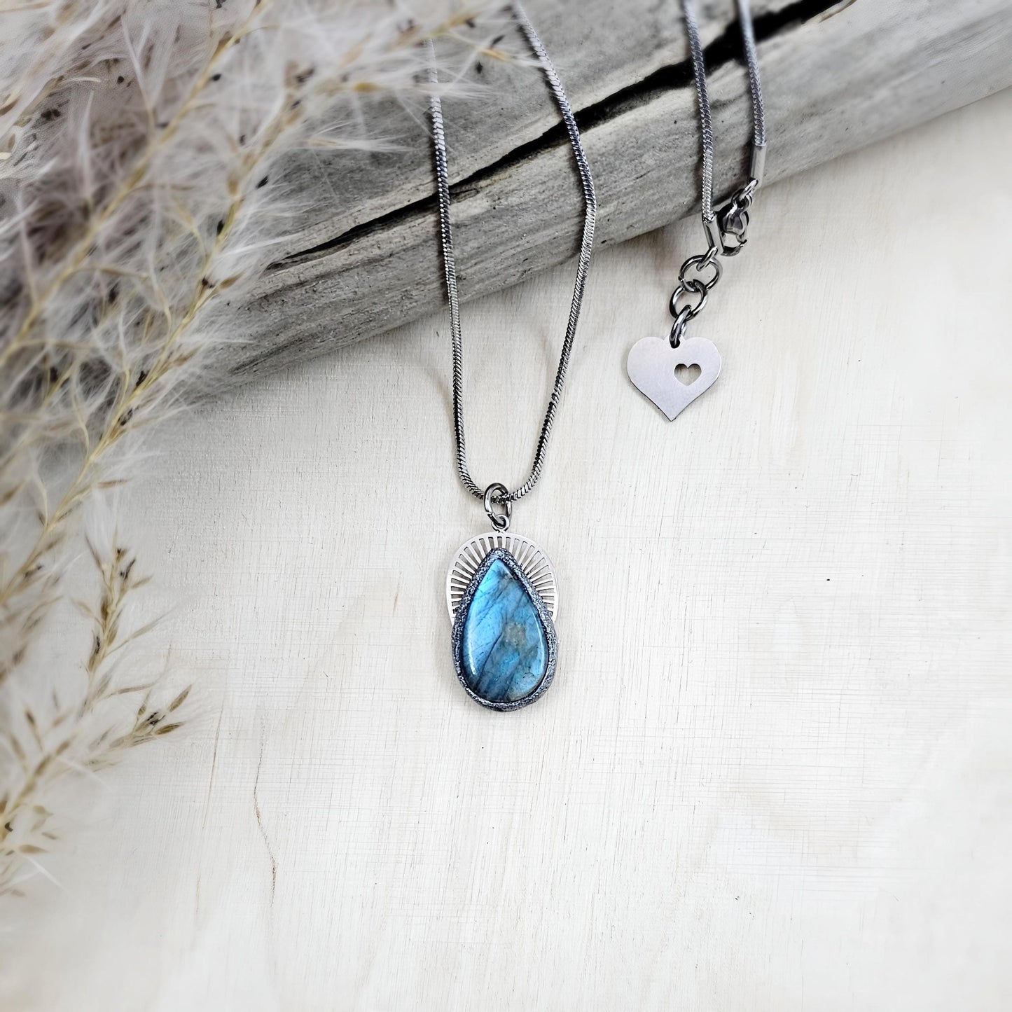 Delicate Labradorite Necklace – Small Blue Glow Pendant – Stainless Steel Minimalist Jewelry – Magical Gift for Her - Minimalistic pendant