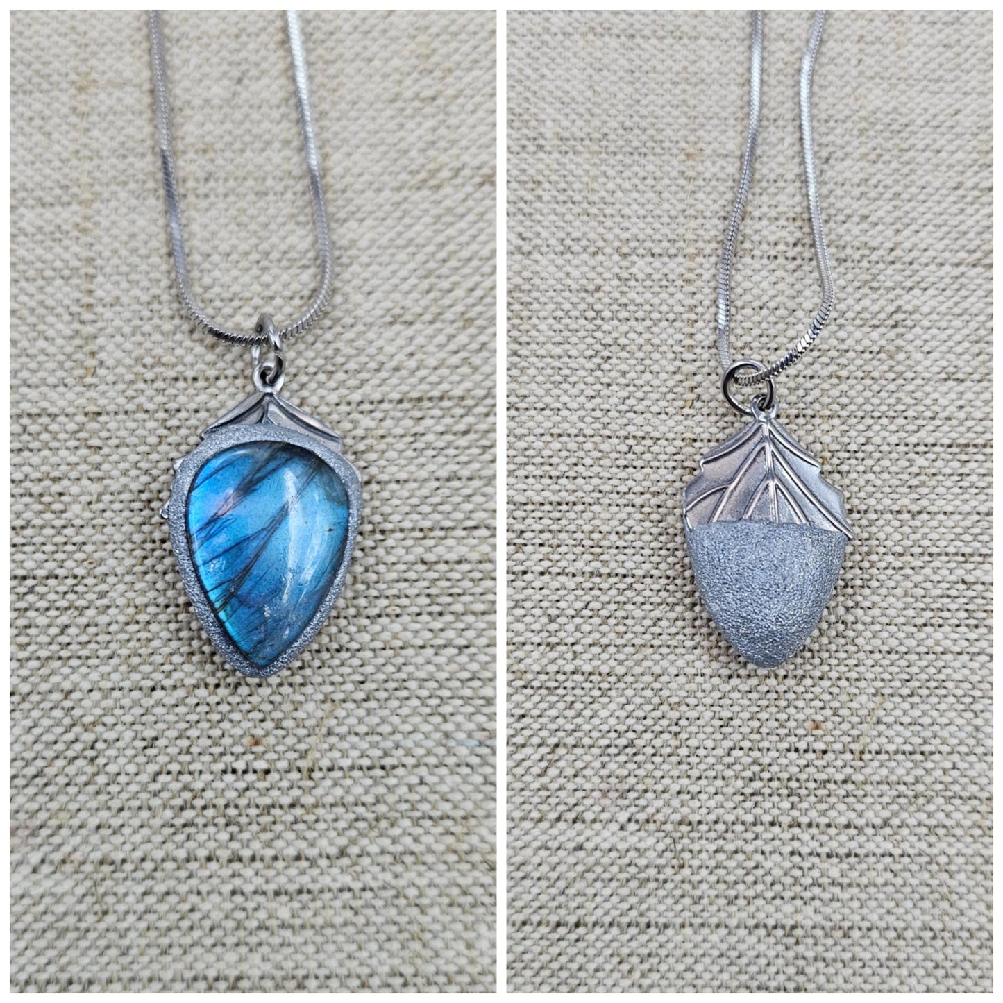 Handmade labradorite pendant necklace with a short stainless steel chain. Features a unique polymer clay setting. One of a kind magical jewelry, perfect gift for her.