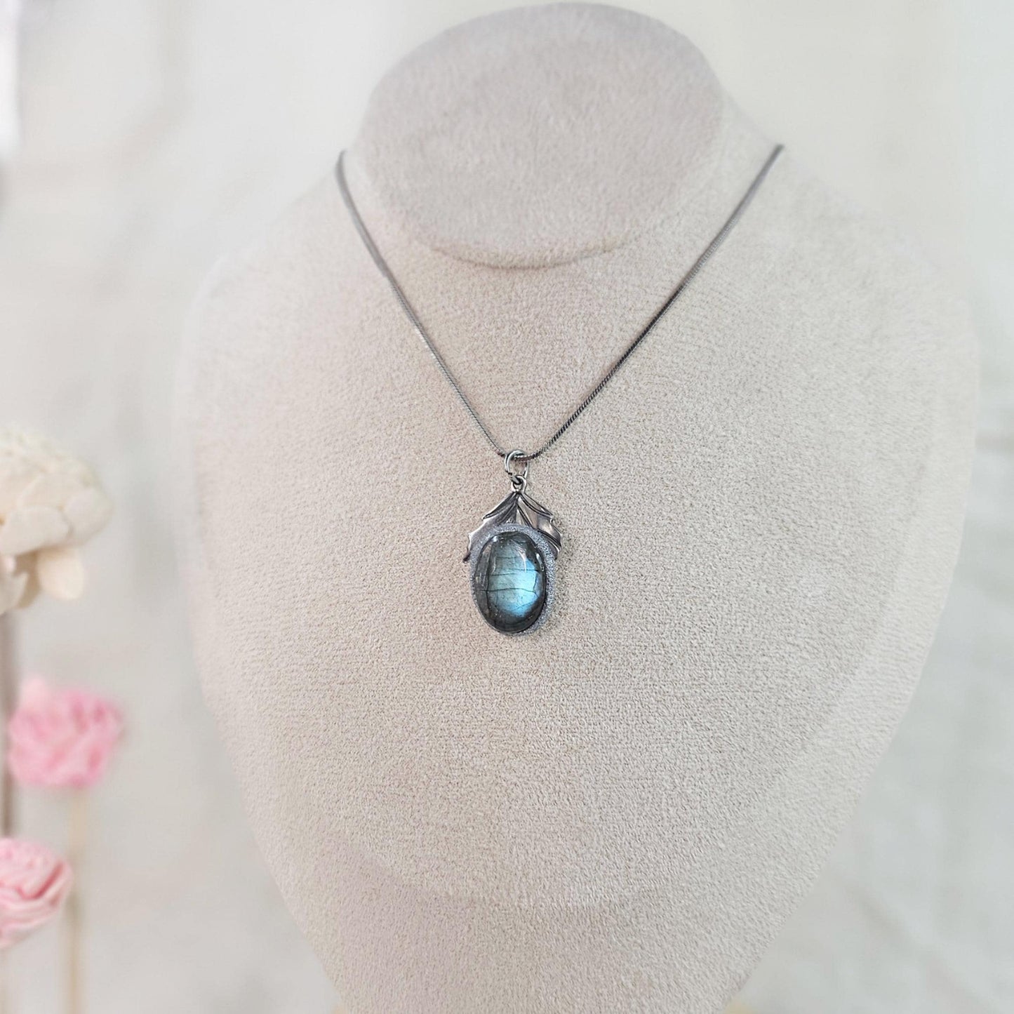 Bright Labradorite Teardrop Necklace – Intense Blue Glow Pendant – Stainless Steel Chain – Magical Statement Jewelry for Her