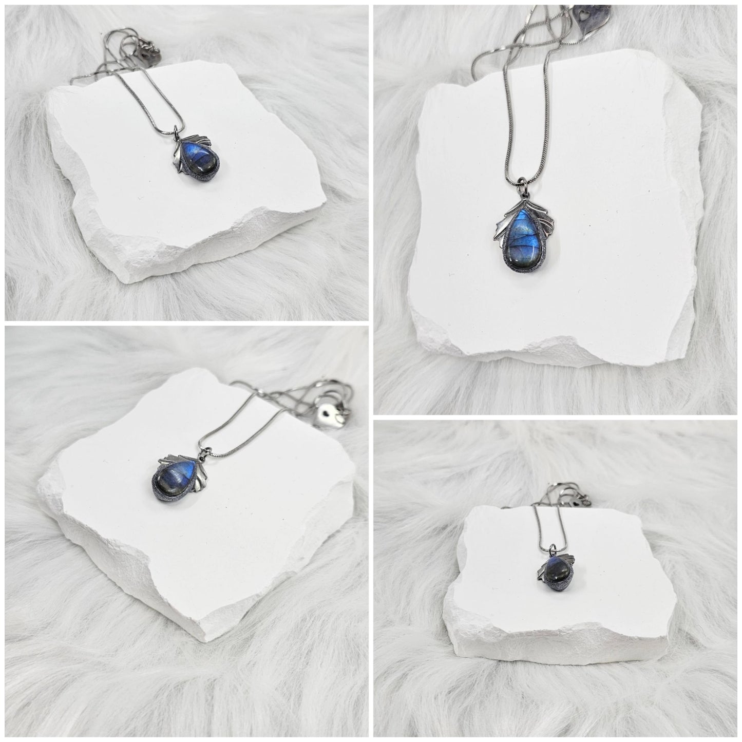 Radiant Blue Labradorite Necklace – Teardrop Pendant in Stainless Steel – Ethereal Glow Jewelry – Gift for Her - Mini Pendant - Blue pendant
