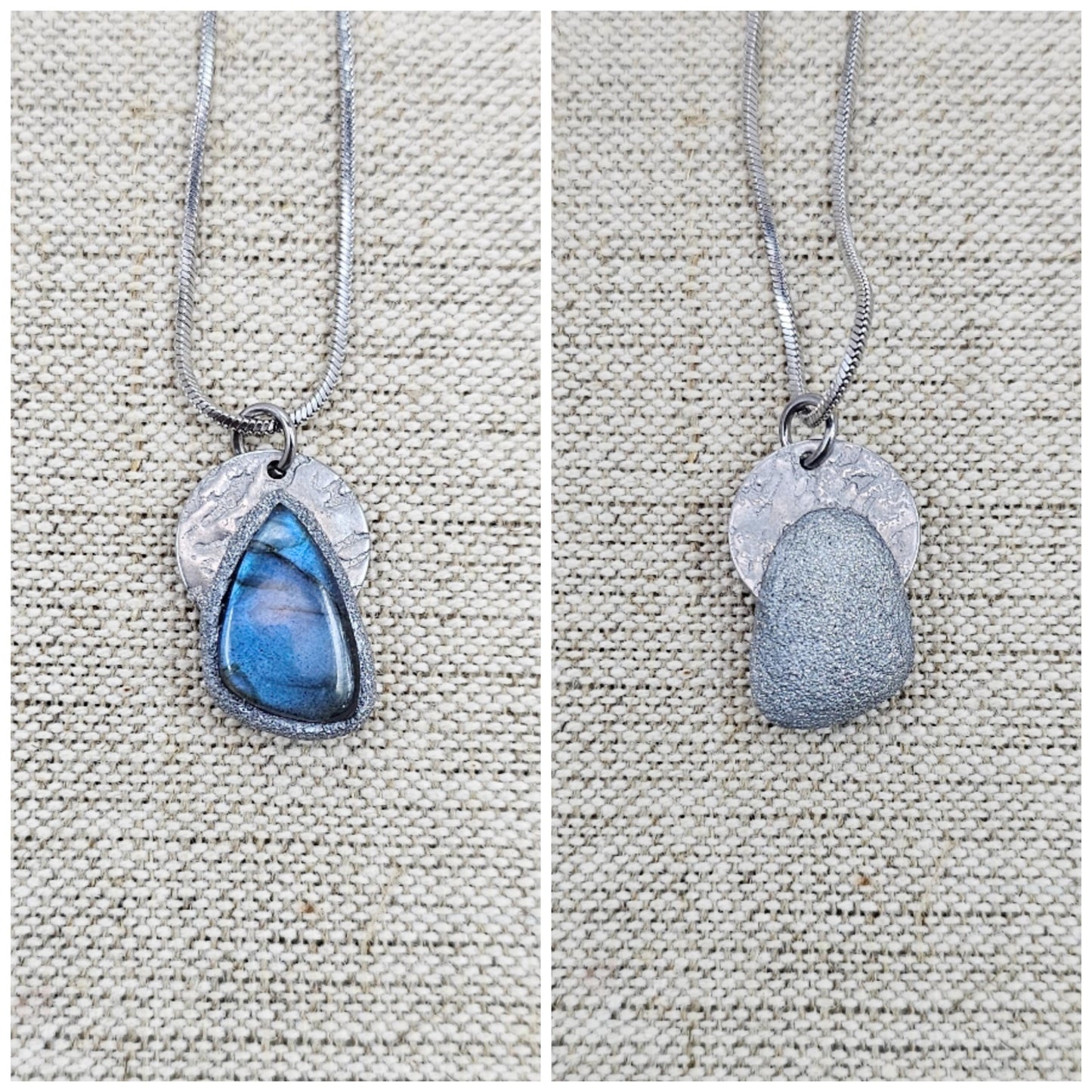 Handmade labradorite pendant necklace with a short stainless steel chain. Features a unique polymer clay setting. One of a kind magical jewelry, perfect gift for her.