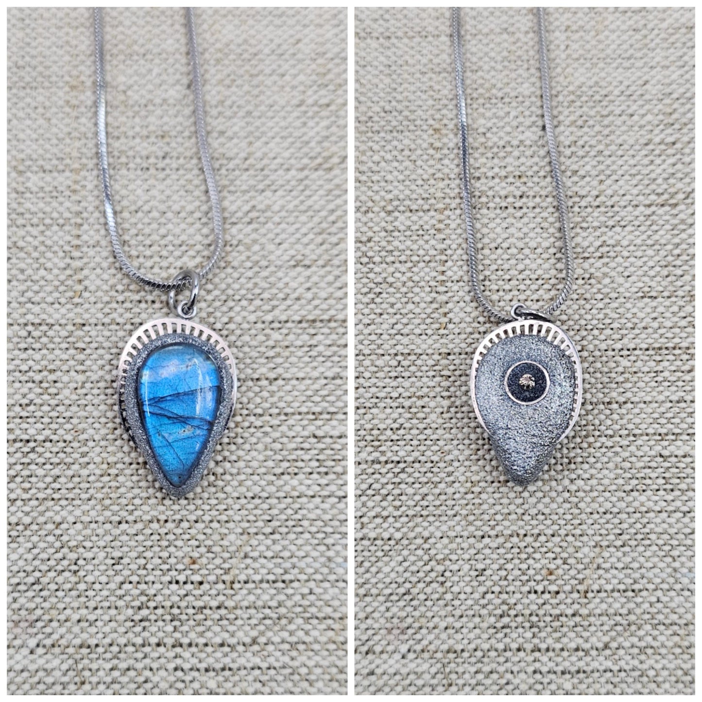 Ocean Mist Labradorite Necklace – Teardrop Pendant in Stainless Steel – Shimmering Handmade Jewelry Gift for Her - Blue Amulet Talisman