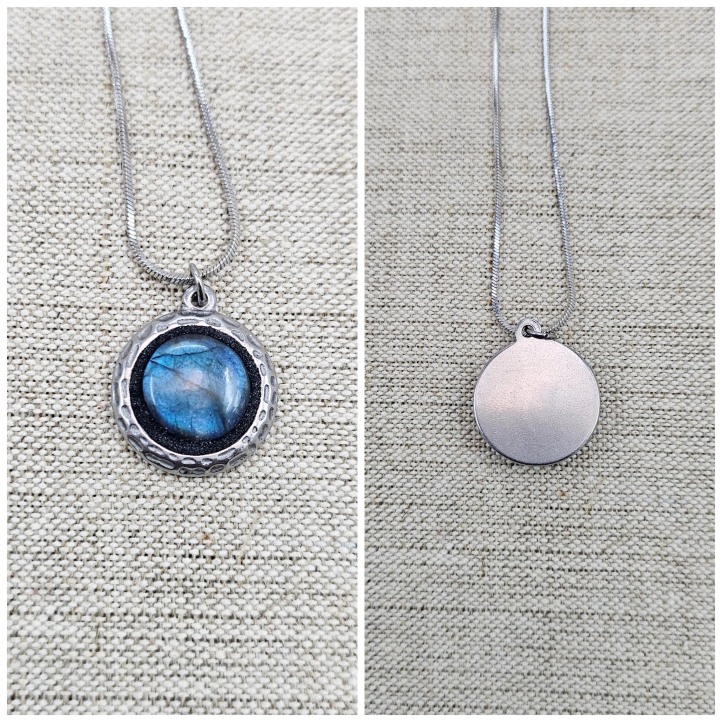 Handmade labradorite pendant necklace with a short stainless steel chain. Features a unique polymer clay setting. One of a kind magical jewelry, perfect gift for her.