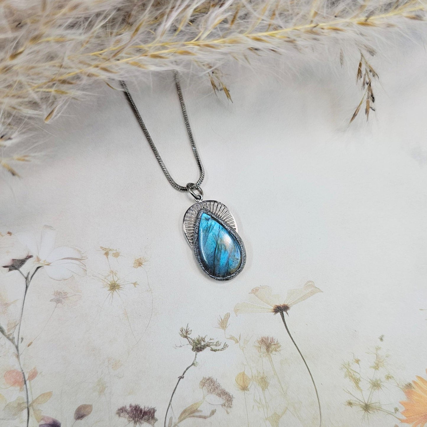 Delicate Labradorite Necklace – Small Blue Glow Pendant – Stainless Steel Minimalist Jewelry – Magical Gift for Her - Minimalistic pendant