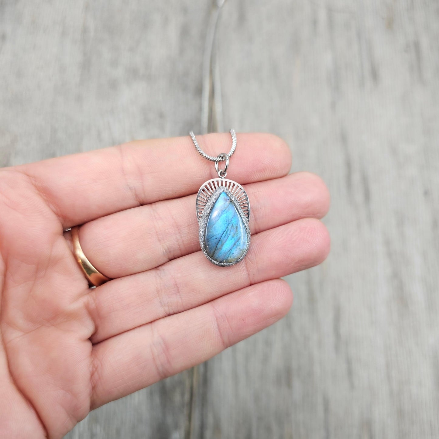 Delicate Labradorite Necklace – Small Blue Glow Pendant – Stainless Steel Minimalist Jewelry – Magical Gift for Her - Minimalistic pendant