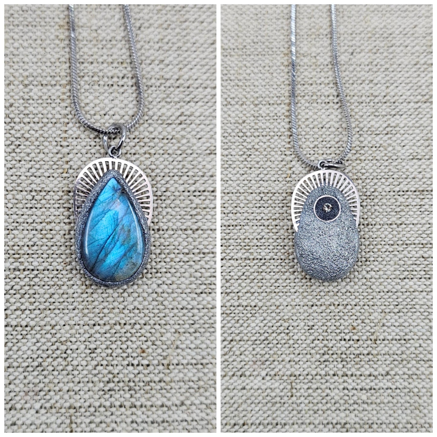 Delicate Labradorite Necklace – Small Blue Glow Pendant – Stainless Steel Minimalist Jewelry – Magical Gift for Her - Minimalistic pendant