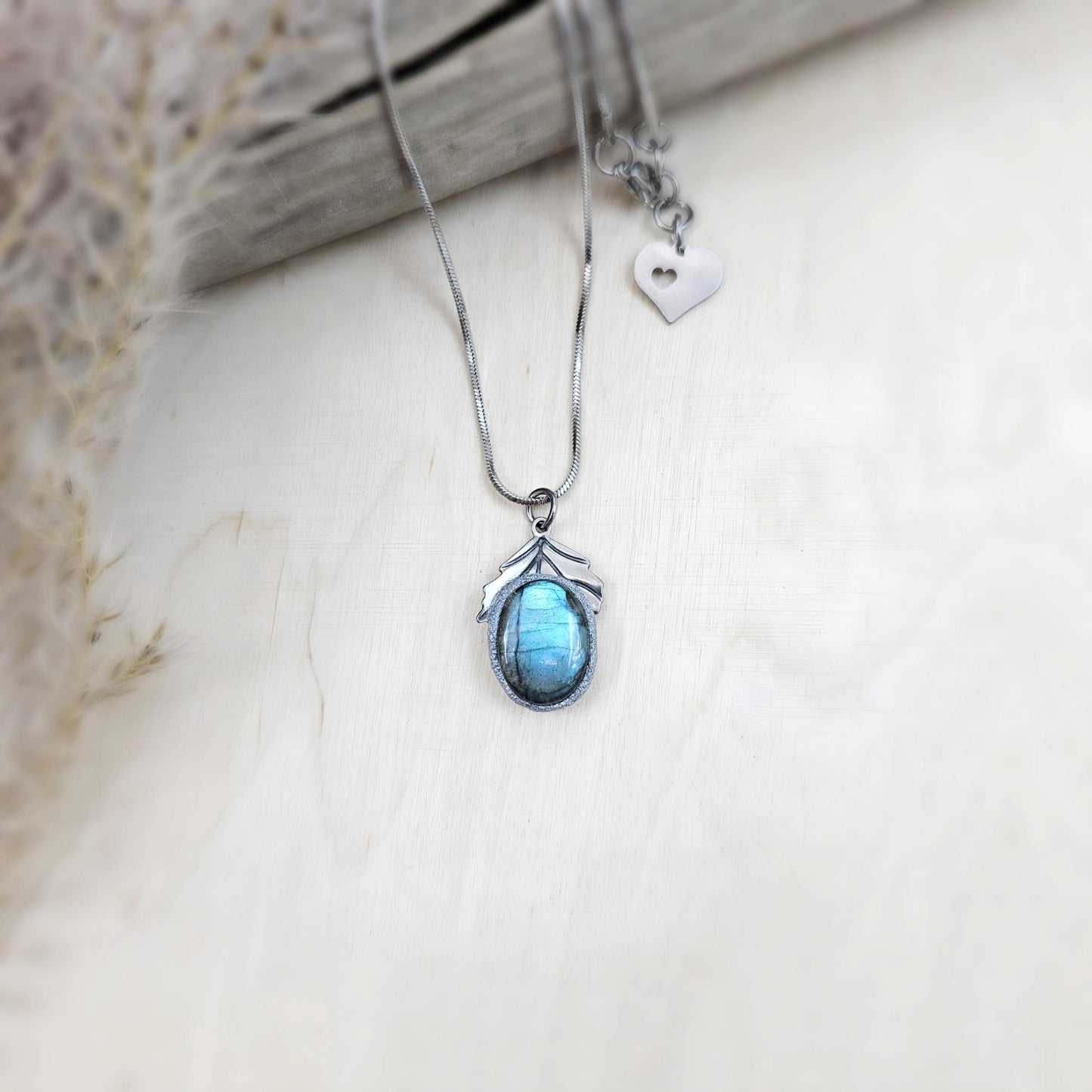 Bright Labradorite Teardrop Necklace – Intense Blue Glow Pendant – Stainless Steel Chain – Magical Statement Jewelry for Her