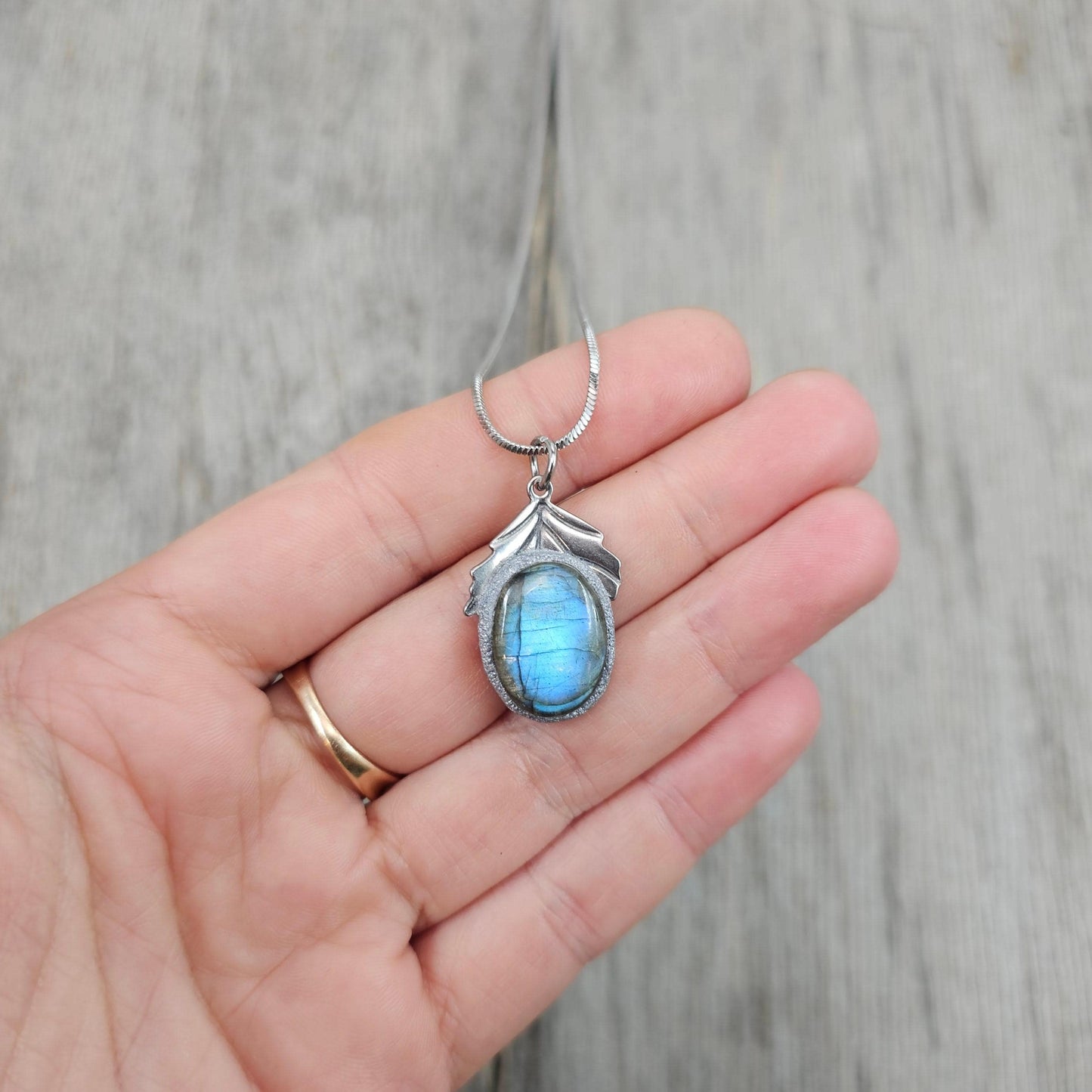 Bright Labradorite Teardrop Necklace – Intense Blue Glow Pendant – Stainless Steel Chain – Magical Statement Jewelry for Her
